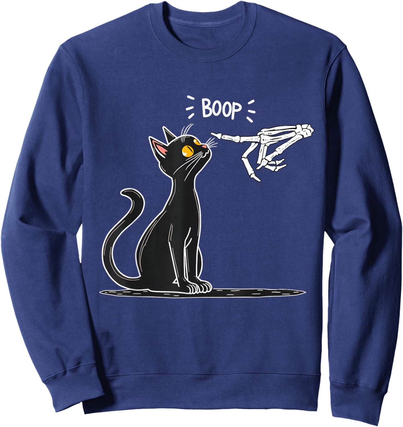 Black Cat Skeleton Hand Boop Halloween Sweatshirt - Sweatshirt | Navy