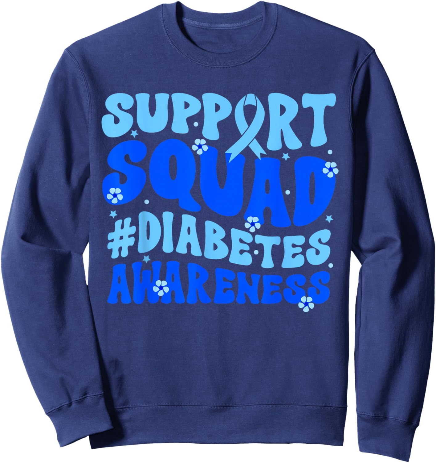 Groovy Support Squad Blue Ribbon Diabetes Awareness Month Sweatshirt - Sweatshirt | Navy