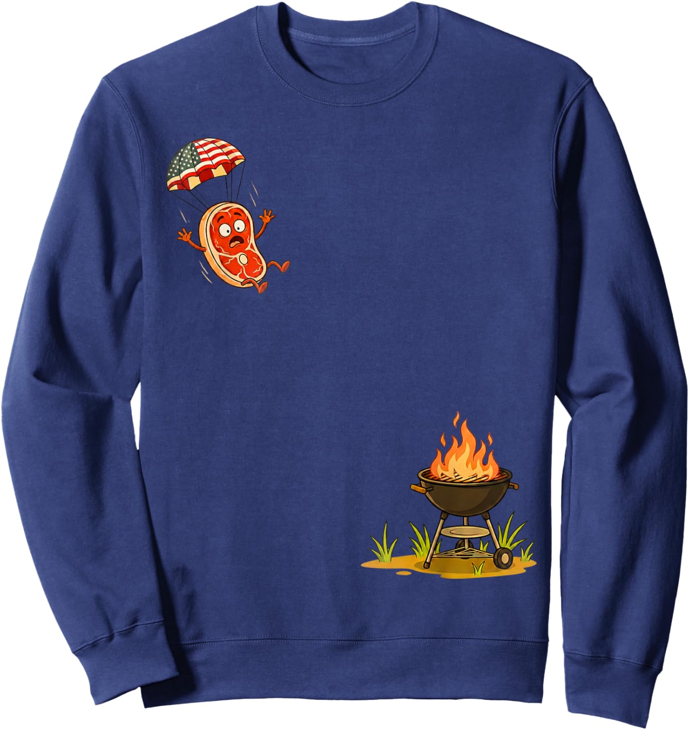 Funny Steak Skydiving BBQ Fourth of July Humor Sweatshirt - Sweatshirt | Navy