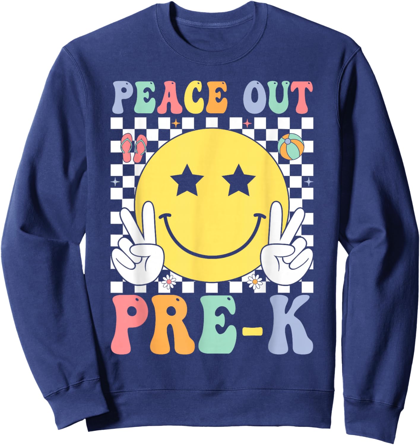 Peace Out Pre-K Graduation Retro Smile Face Last Day School Sweatshirt - Sweatshirt | Navy