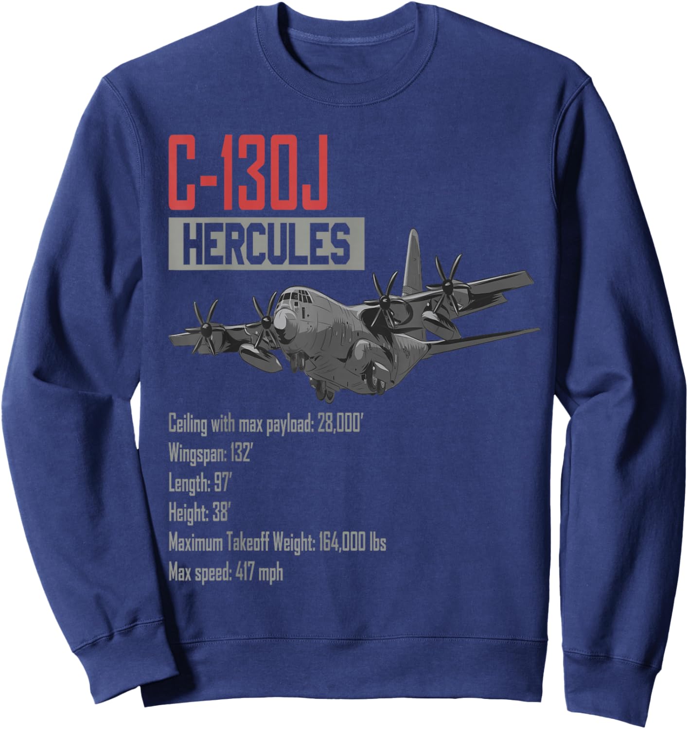 American C-130J Super Hercules military transport aircraft Sweatshirt - Sweatshirt | Navy