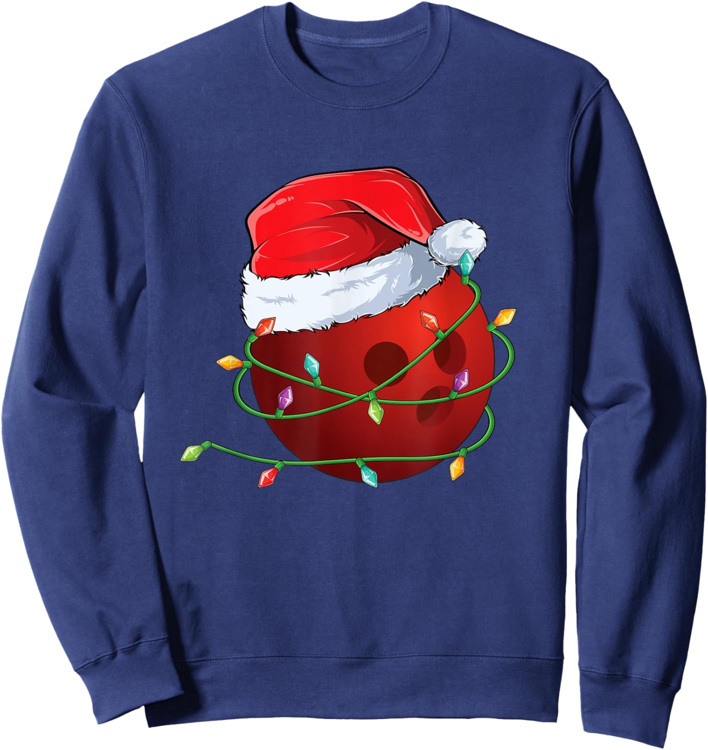 Christmas Bowling ball Santa Hat wrapped in Holiday Lights Sweatshirt - Sweatshirt | Navy