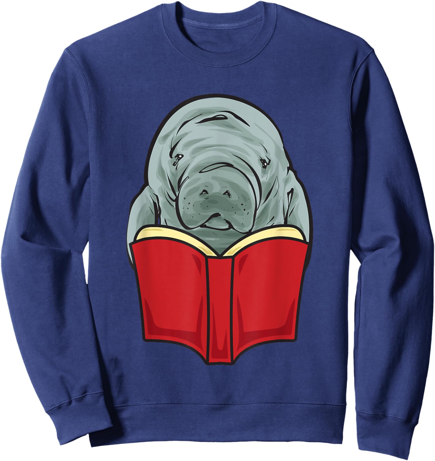 Manatee Reading Books Sea Animal Manatee Sweatshirt - Sweatshirt | Navy