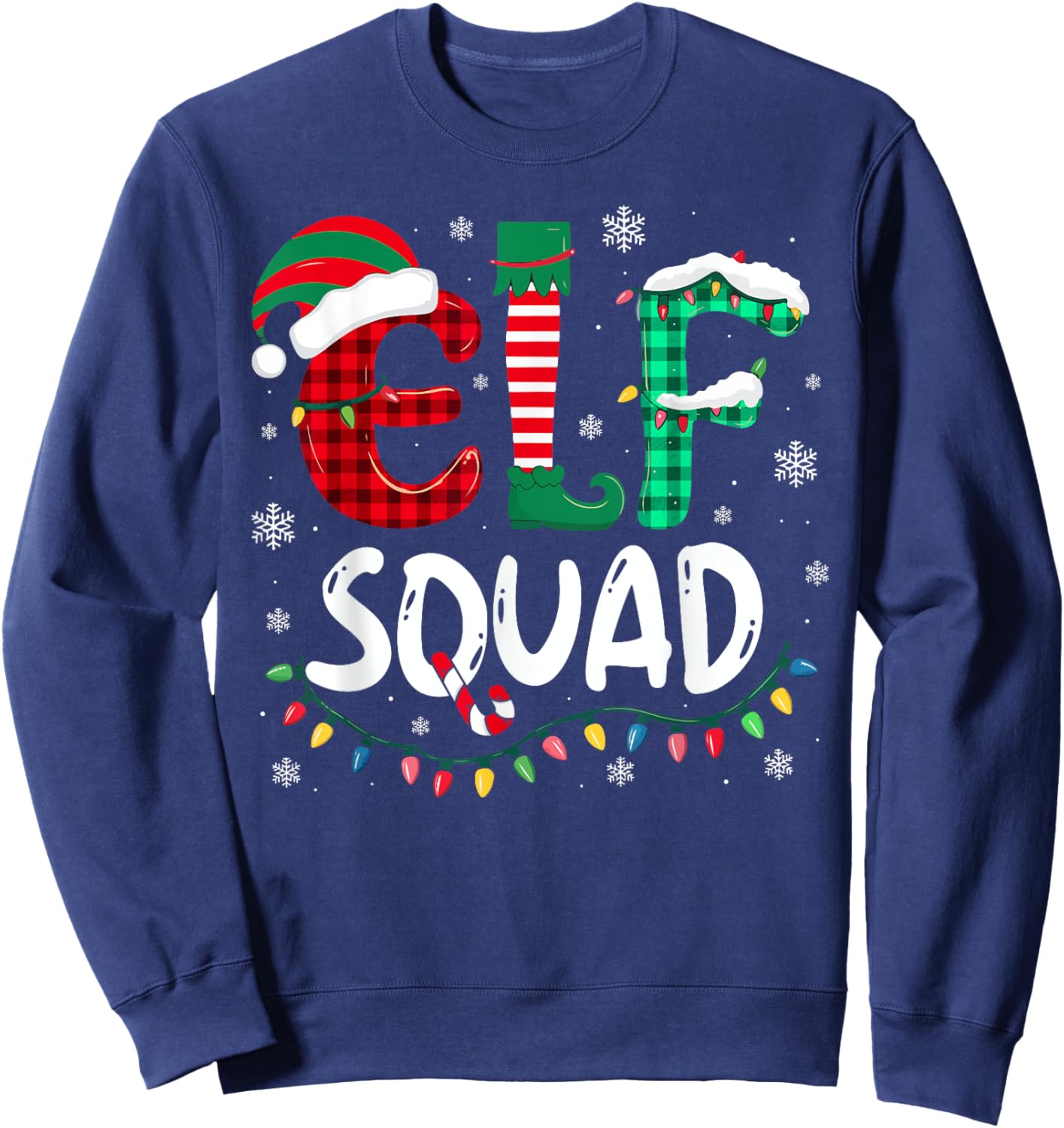 Funny Elf Family Christmas Matching Pajamas Xmas Elf Squad Sweatshirt - Sweatshirt | Navy