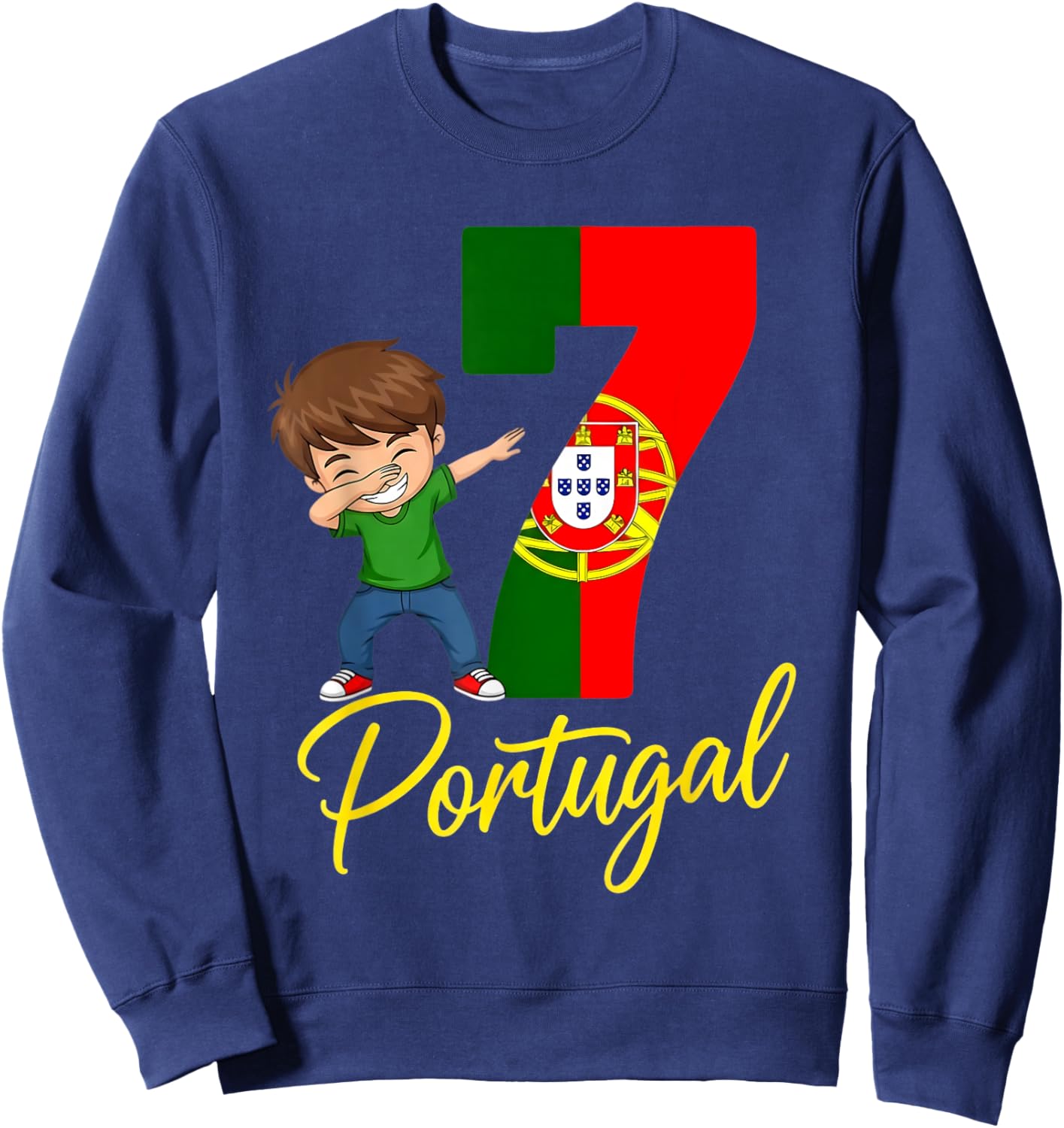 Portugal Flag Quinas Number 7 Dubbing Boys Kids Sweatshirt - Sweatshirt | Navy
