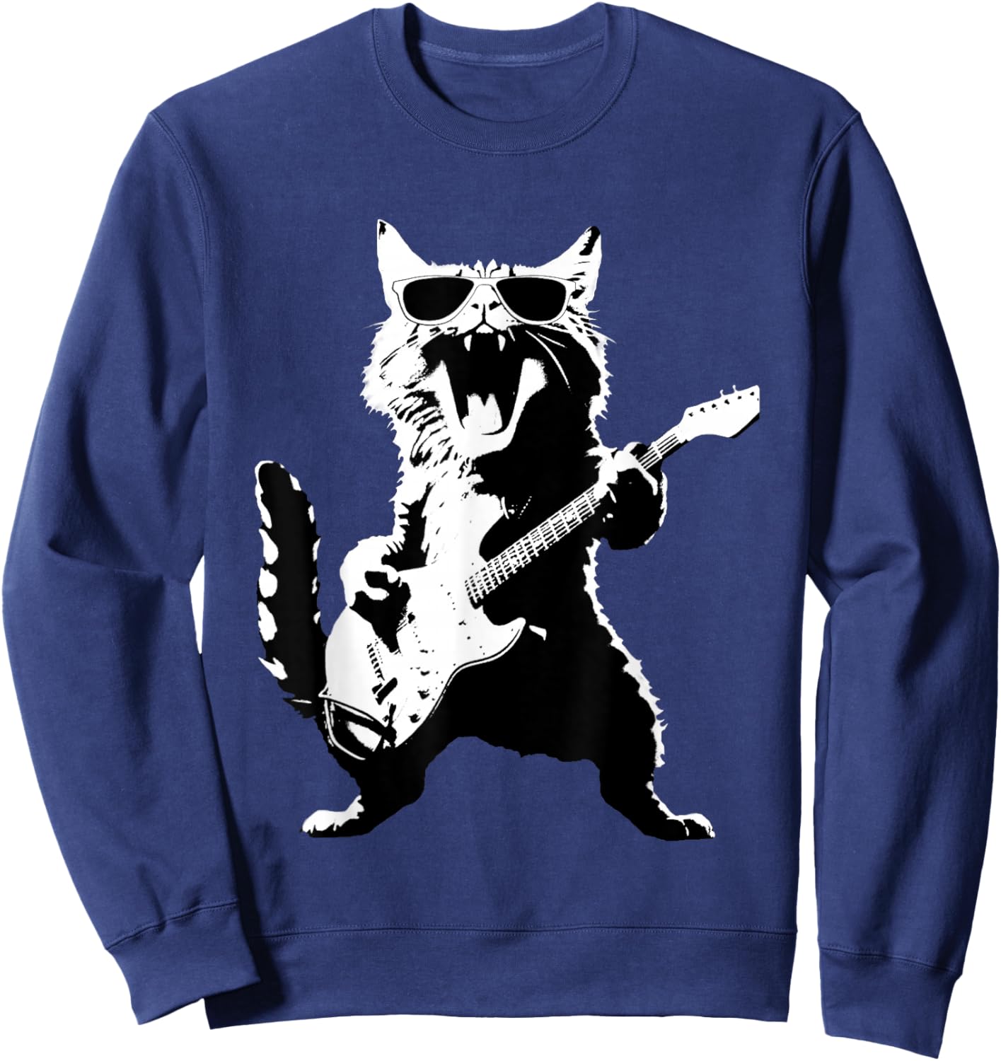 Black Cat Playing Guitar Sweatshirt - Sweatshirt | Navy