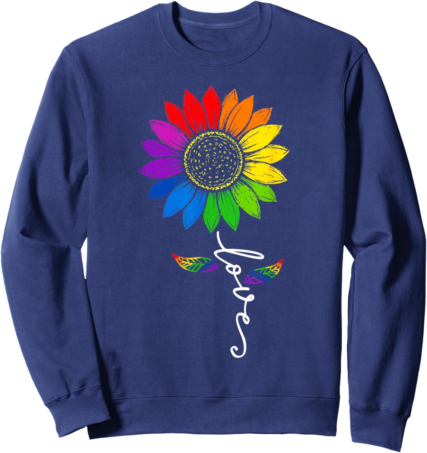 Gay Pride Love Sunflower Rainbow Flag LGBTQ Ally LGBT Sweatshirt - Sweatshirt | Navy