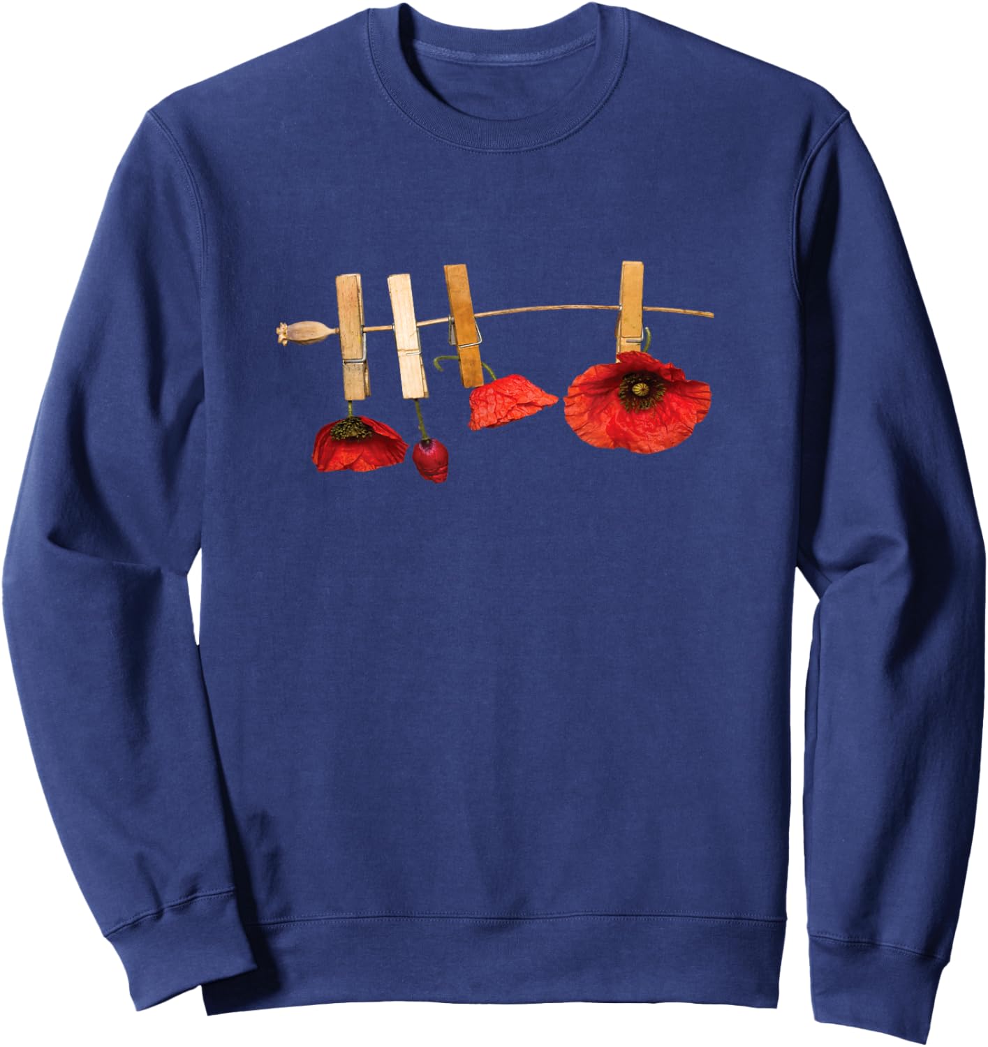 Red Poppy Flowers On A Leash Sweatshirt - Sweatshirt | Navy