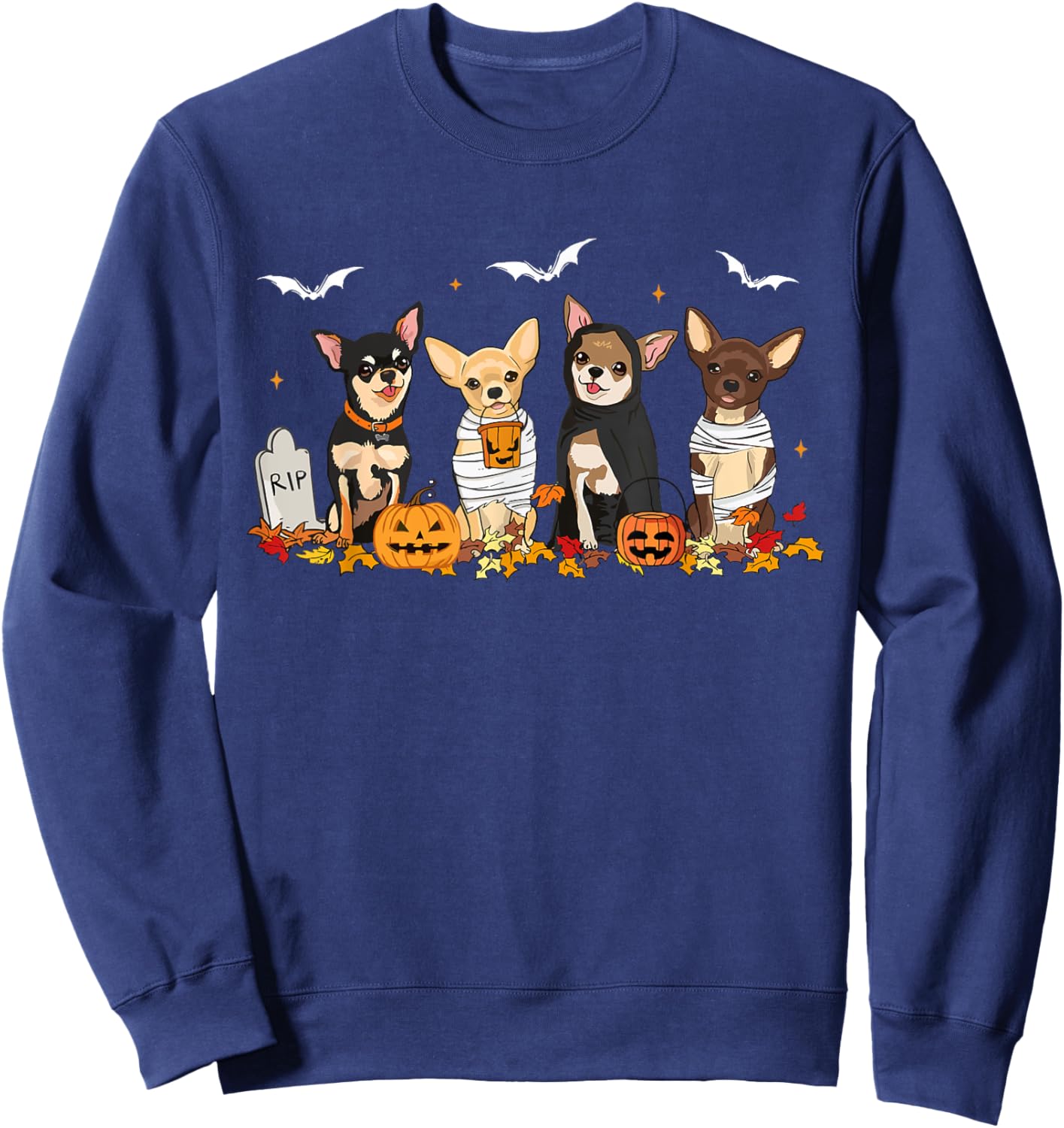 Funny Pumpkin Ghost Chihuahua Halloween Chihuahua Dog Mom Women Sweatshirt - Sweatshirt | Navy