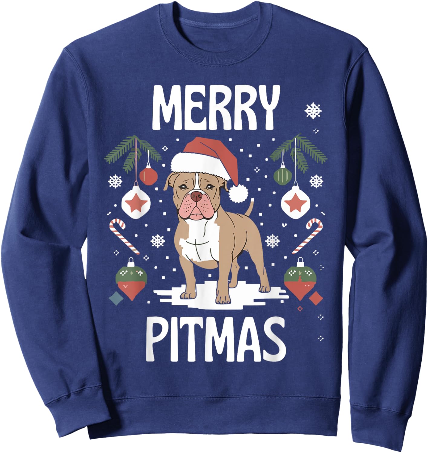 Merry Pitmas Funny Matching Christmas Pajamas Pitbull Dog Sweatshirt - Sweatshirt | Navy