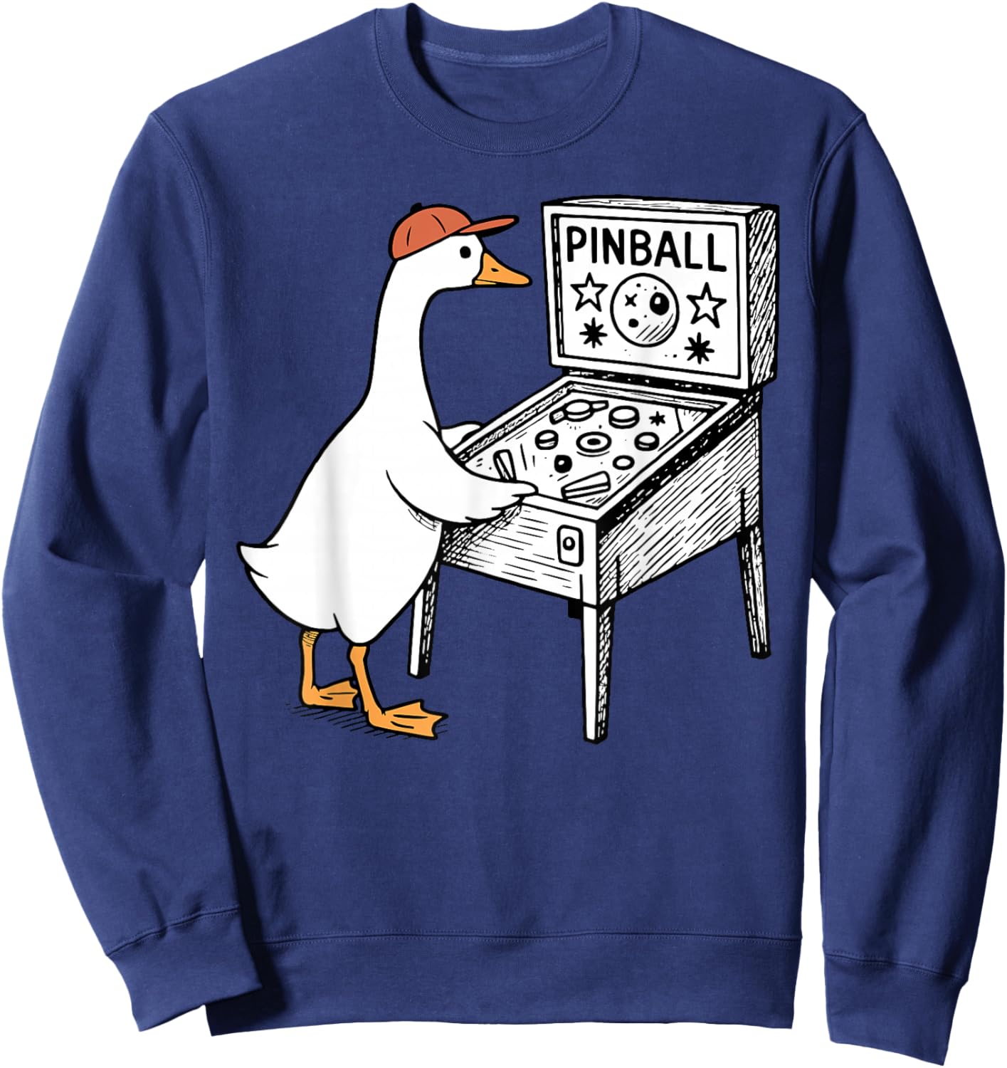 Silly Goose Playing Pinball Machine Players Flipping Ball Sweatshirt - Sweatshirt | Navy