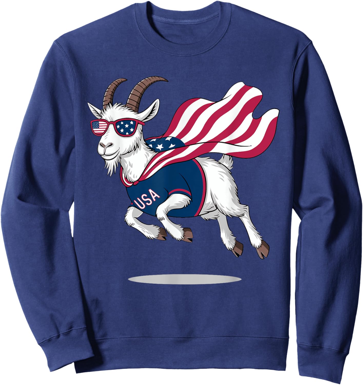Cool Patriotic Goat in American Flag Cape with Sunglasses Sweatshirt - Sweatshirt | Navy