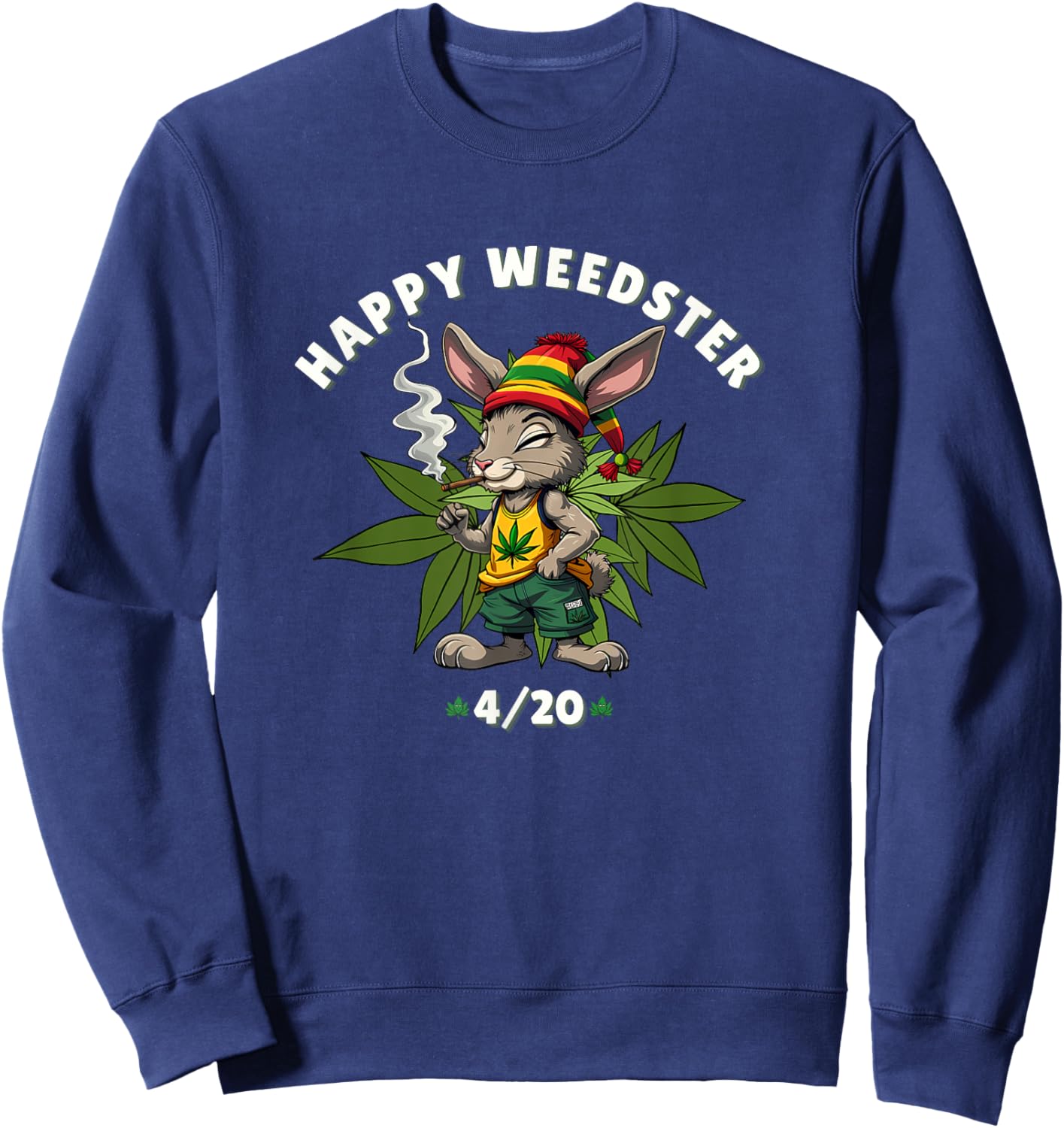 Happy Weedster Stoned Bunny Joint Marijuana Easter 4/20 Day Sweatshirt - Sweatshirt | Navy