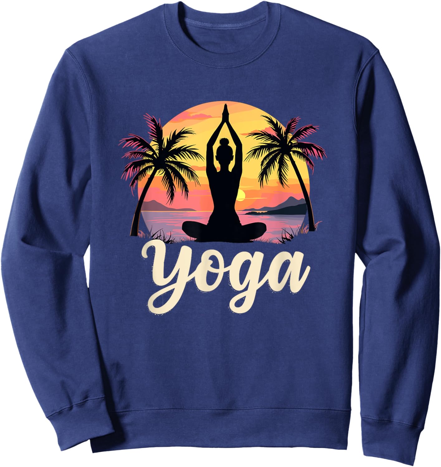 Sunsets And Yoga Meditation - Namaste Vintage Yoga Sweatshirt - Sweatshirt | Navy
