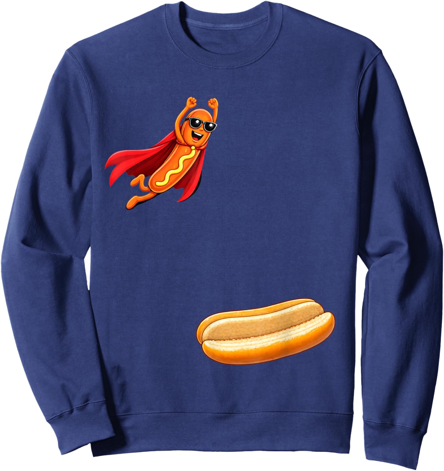 Funny Hot Dog Jumping Superhero Hot Dog Sweatshirt - Sweatshirt | Navy