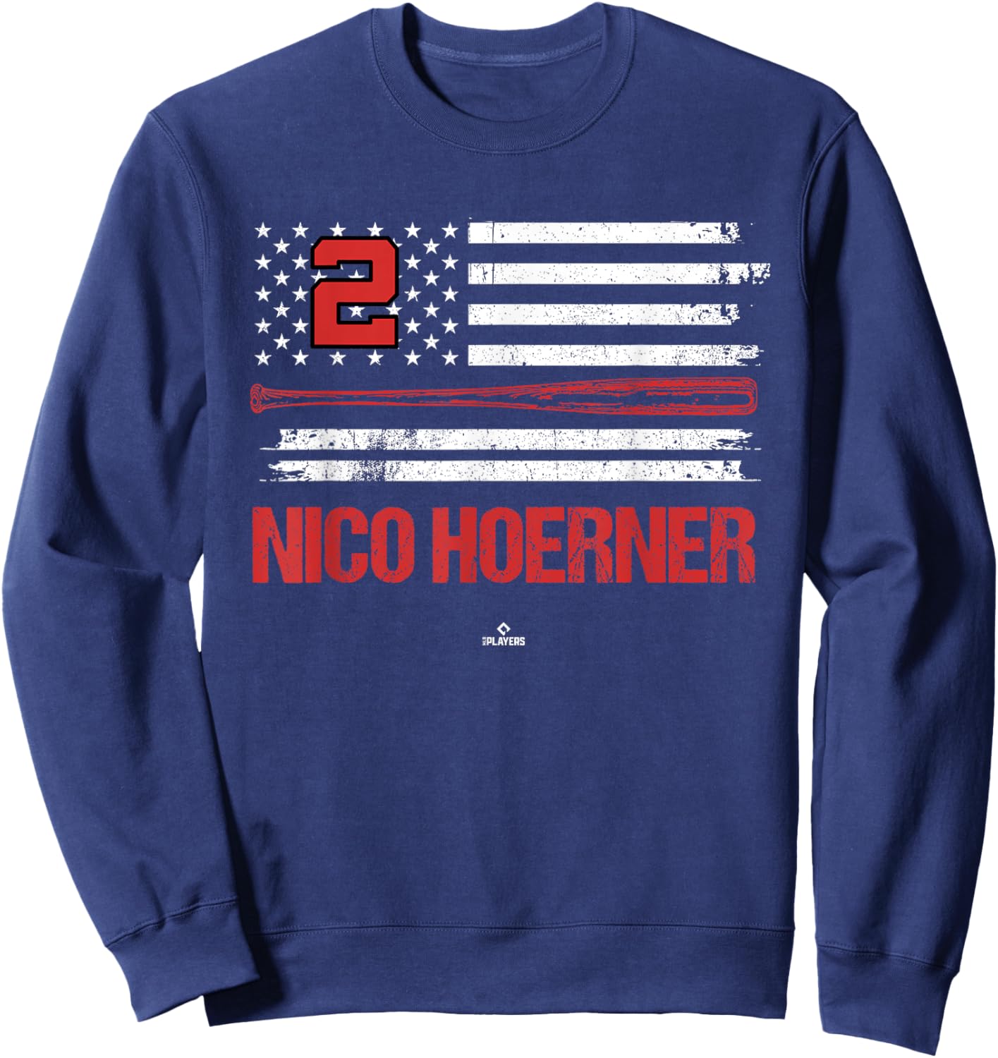 USA Flag Bat Nico Hoerner Chicago Baseball MLBPA Sweatshirt - Sweatshirt | Navy