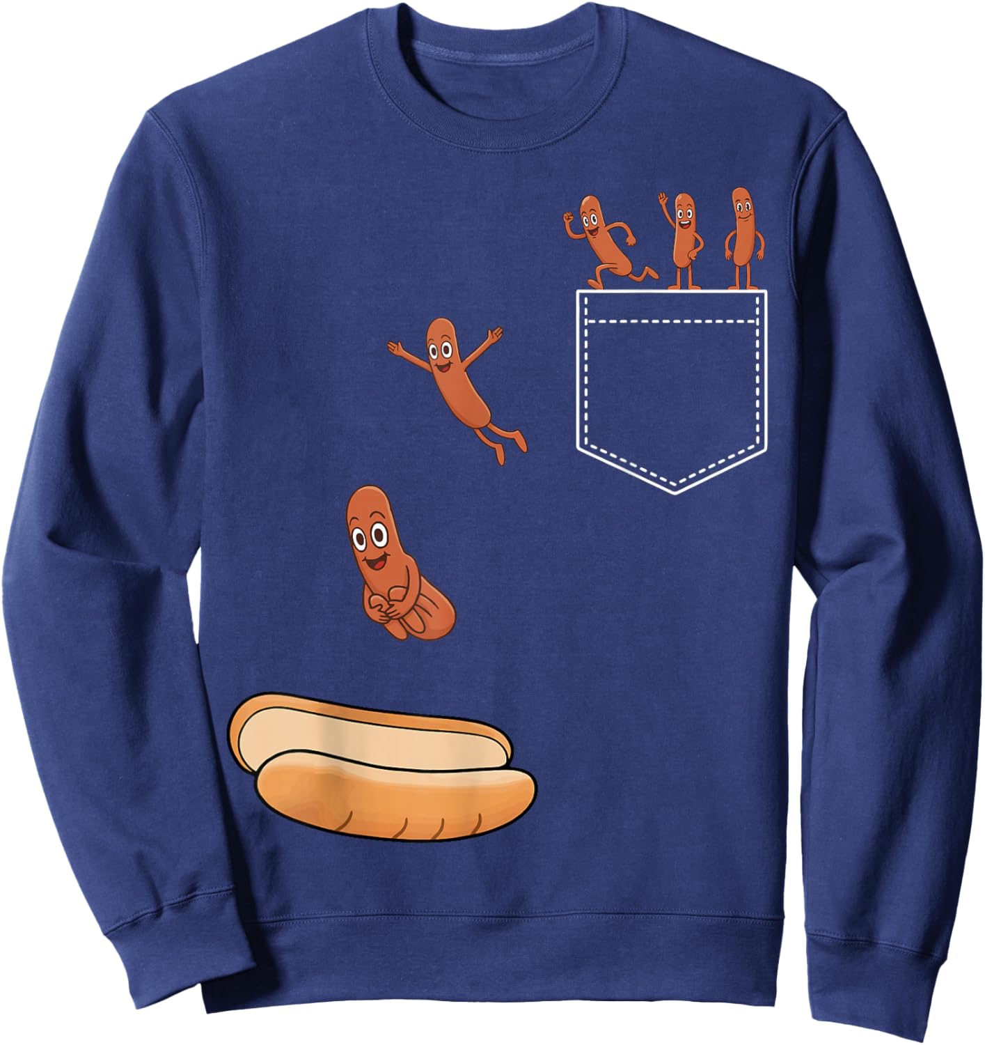 Hotdog Jumping Into Bun Funny BBQ Grilling Sweatshirt - Sweatshirt | Navy
