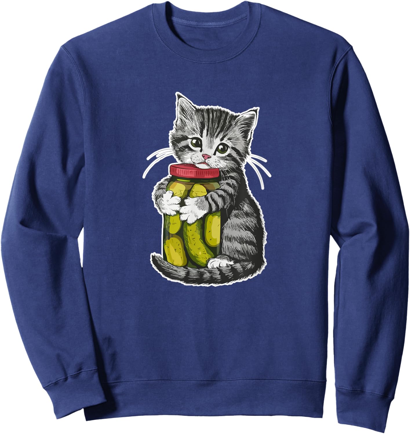 Cute kitten Cat hugging a jar of dill pickles Cat Lovers Sweatshirt - Sweatshirt | Navy
