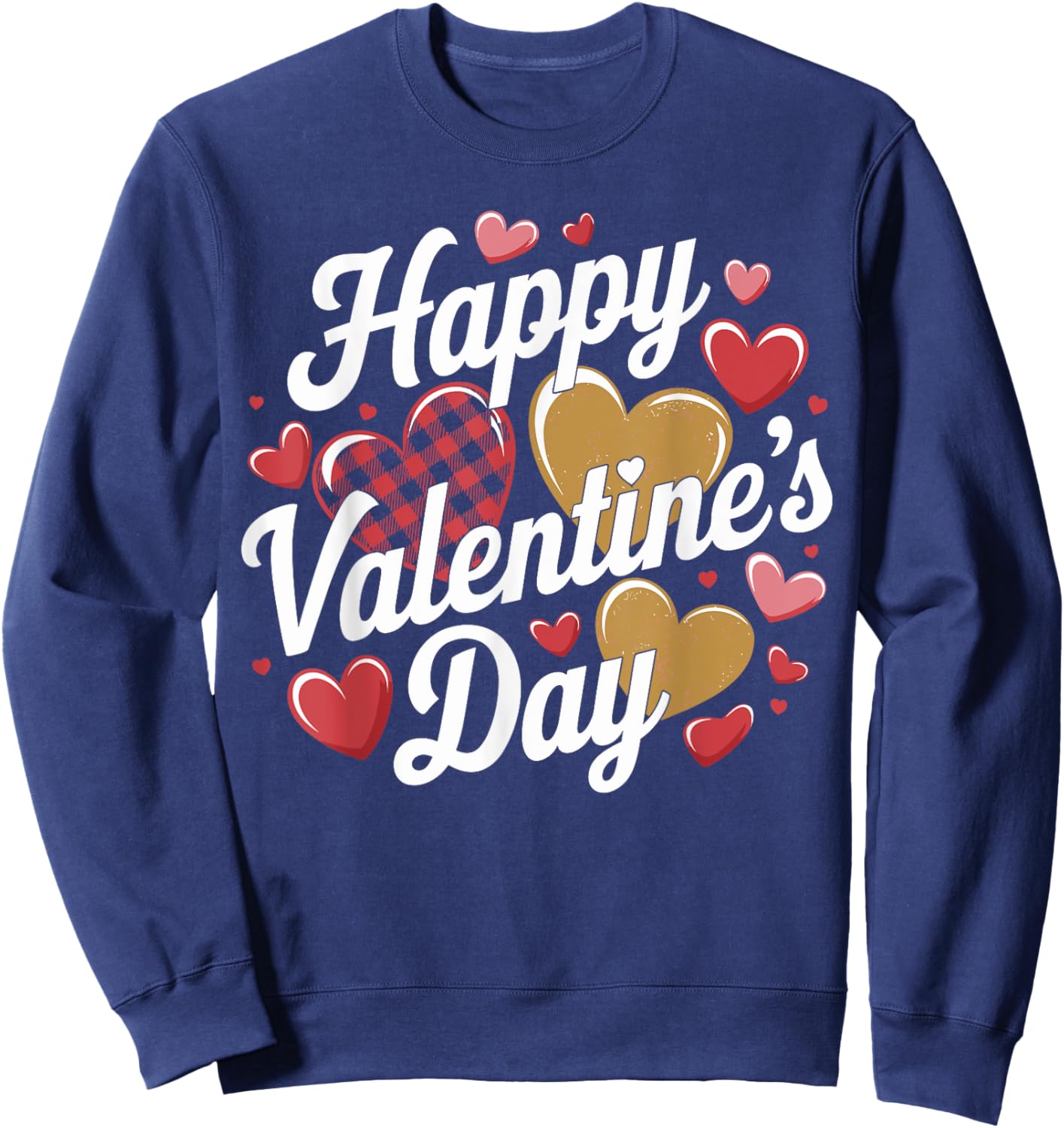 Happy Valentines Day Leopard Plaid Hearts Love Boys Girls Sweatshirt - Sweatshirt | Navy
