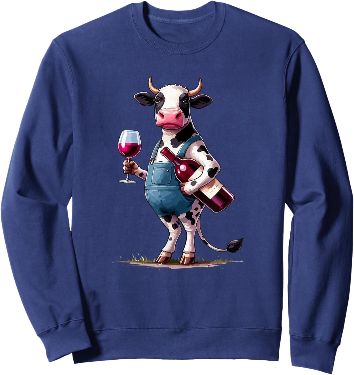 Cow Drinking Wine Costume Farmer Funny Party Drinker Sweatshirt - Sweatshirt | Navy