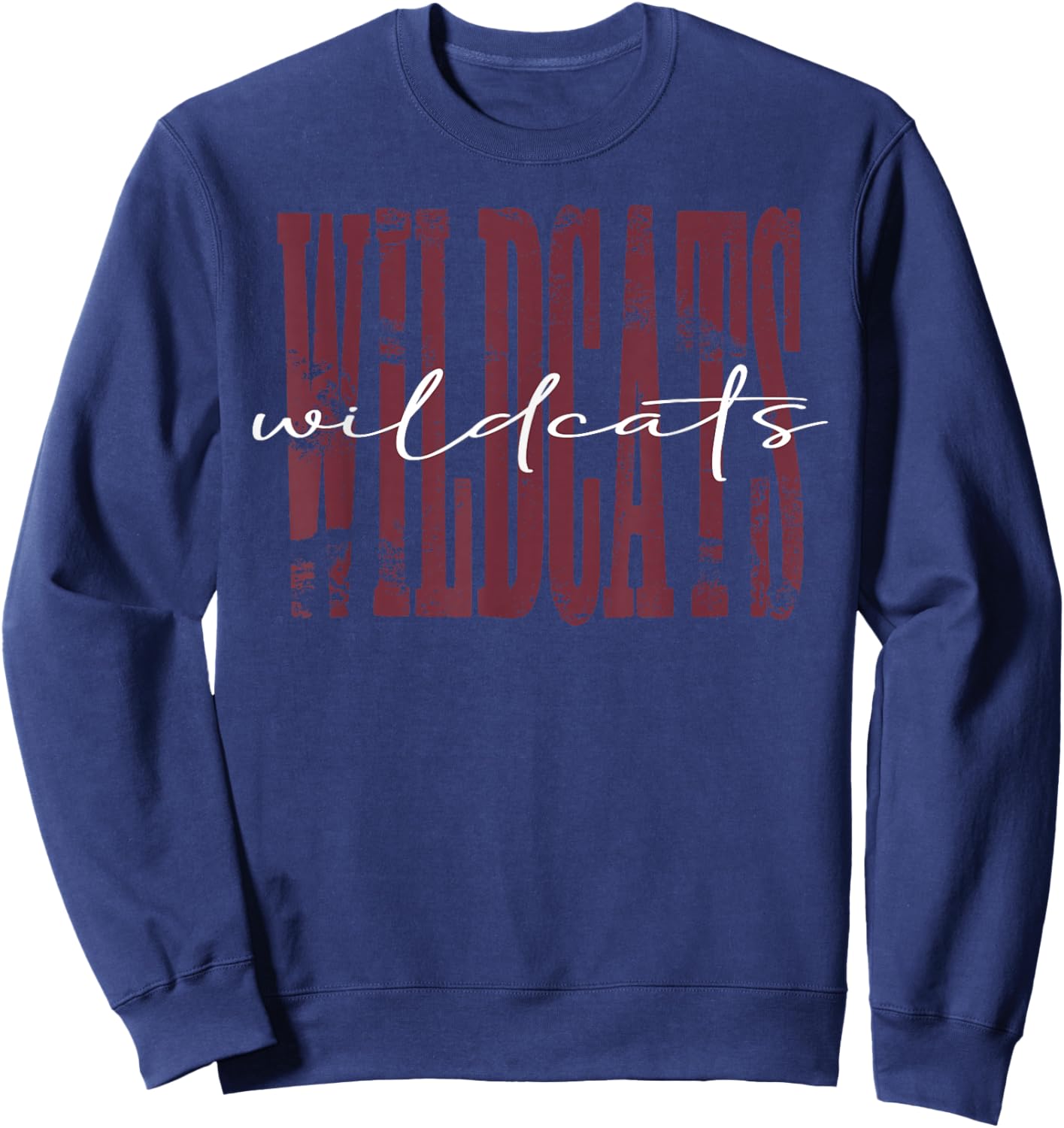 Maroon Wildcat Pride Distressed School Spirit Wildcats Sweatshirt - Sweatshirt | Navy