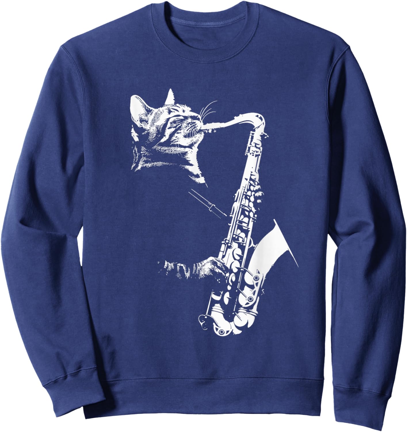 Funny Cat Saxophone Jazz Musician Sax Sweatshirt - Sweatshirt | Navy