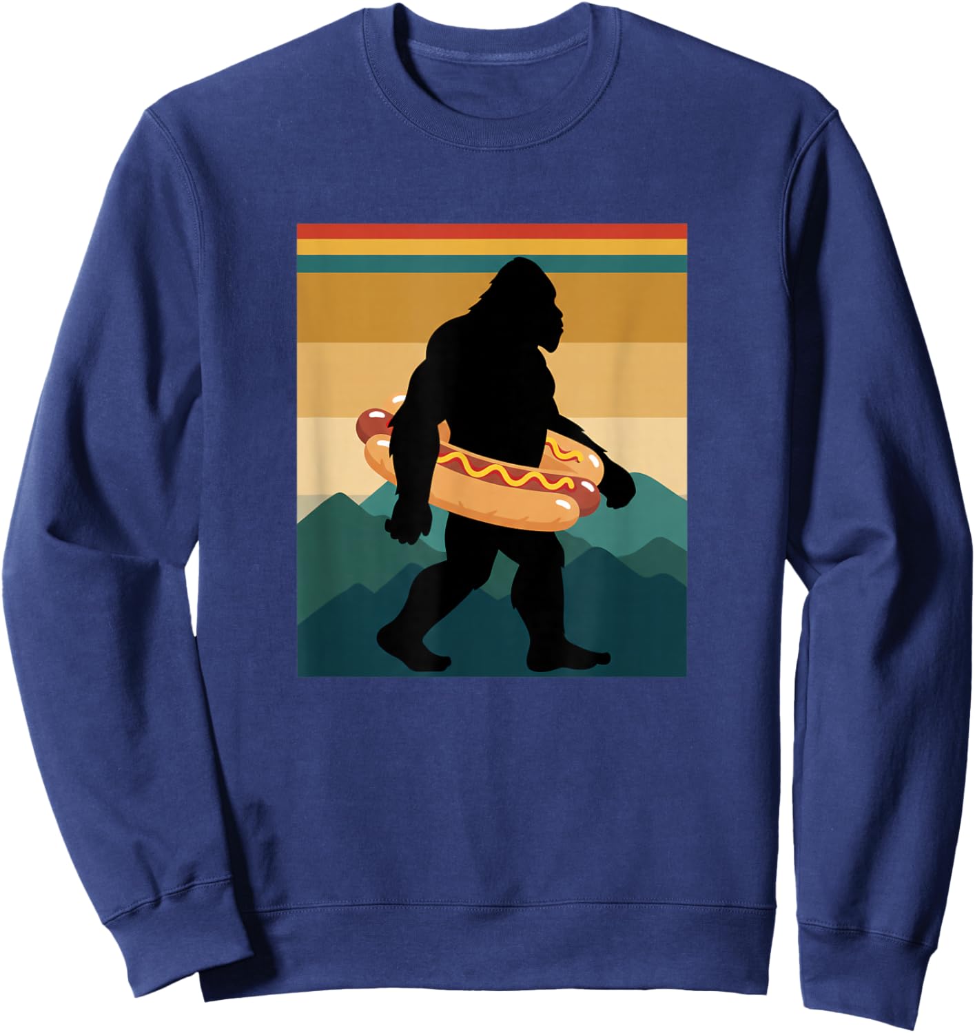 Bigfoot with Hot Dog Float Funny Kids Sasquatch Food Graphic Sweatshirt - Sweatshirt | Navy