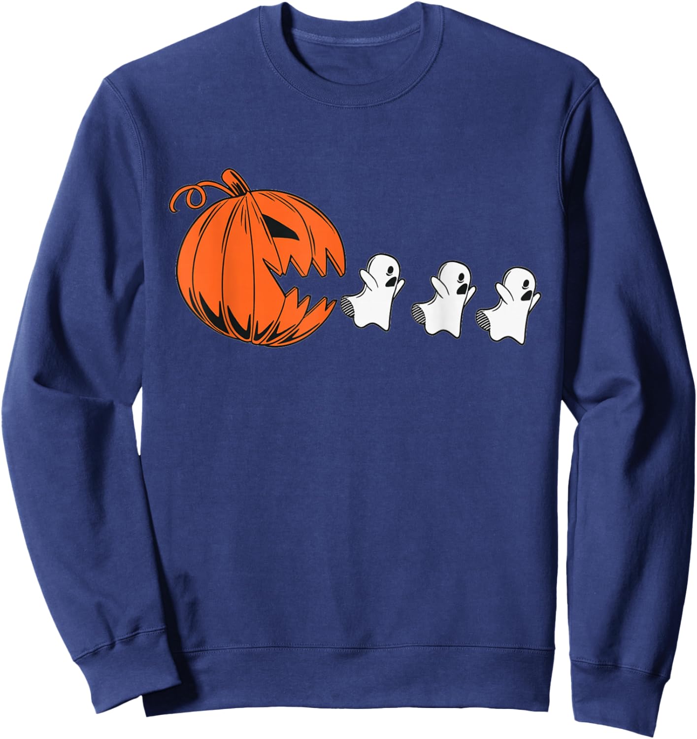 Halloween Gamer Pumpkin Eating Ghost Costume Men Boys Kids Sweatshirt - Sweatshirt | Navy