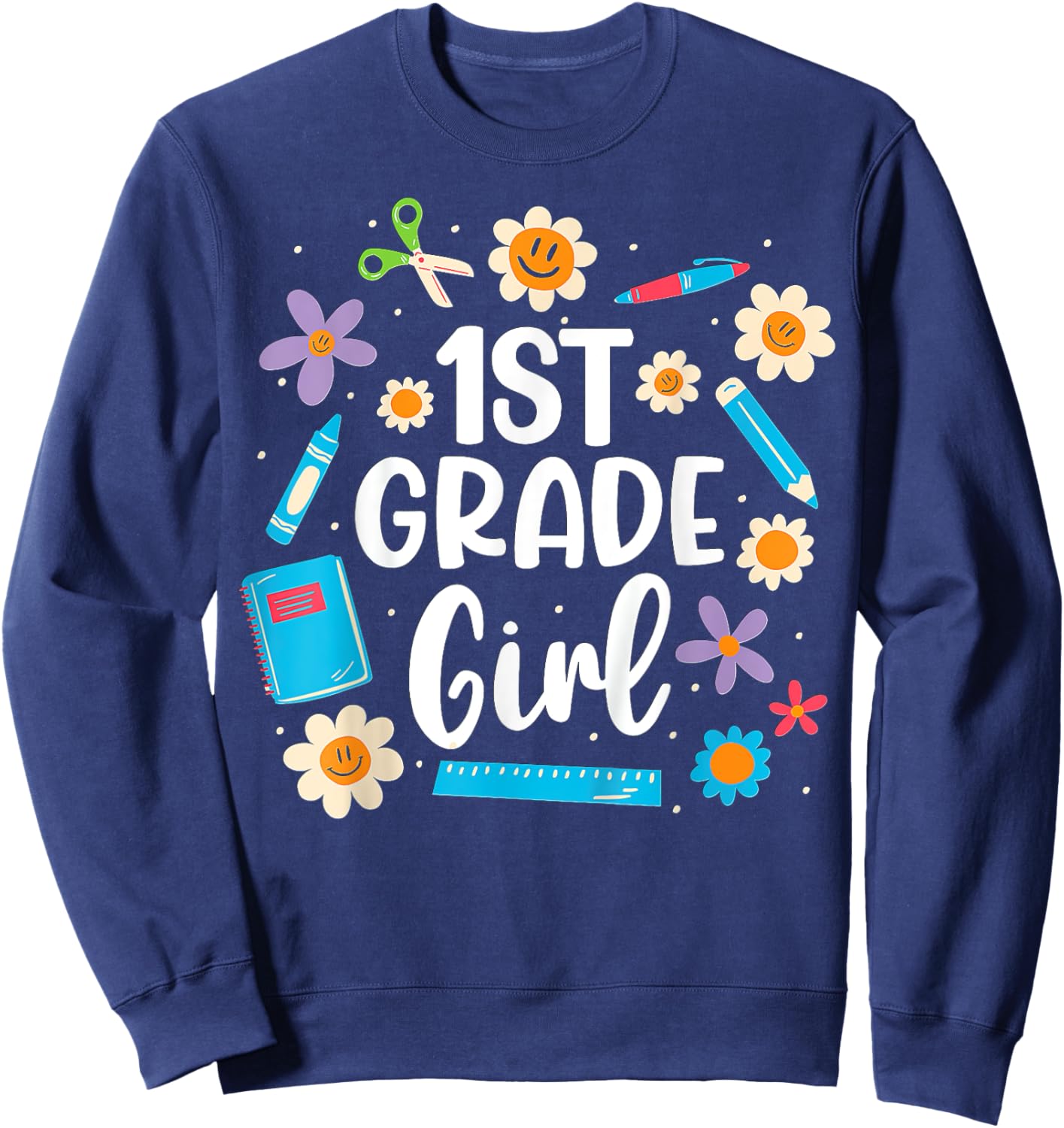 Kids Girls First Grade, 1st Grade Girl Back To School Sweatshirt - Sweatshirt | Navy