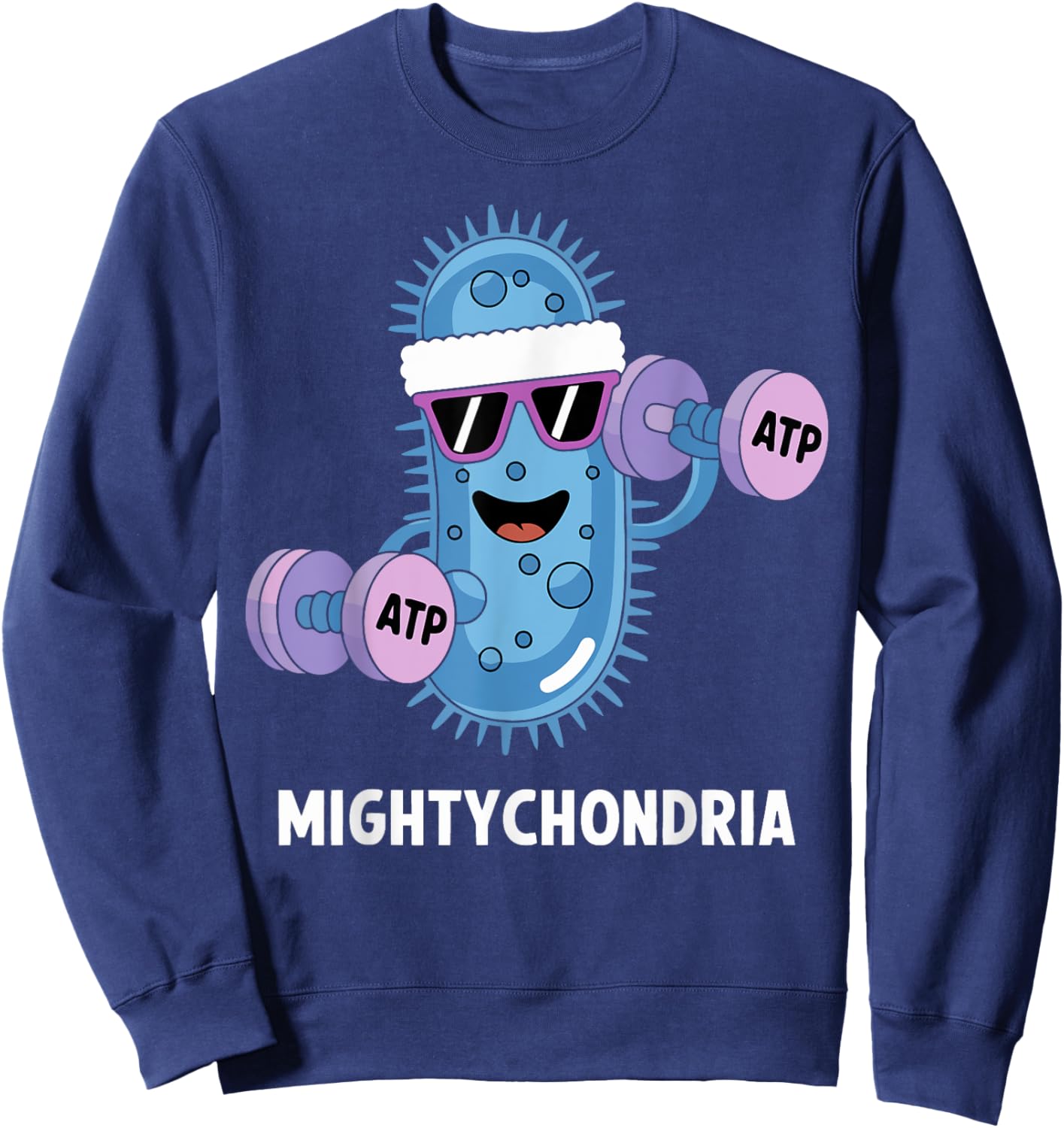 Mightychondria Funny Science Gym ATP Biology Workout Sweatshirt - Sweatshirt | Navy
