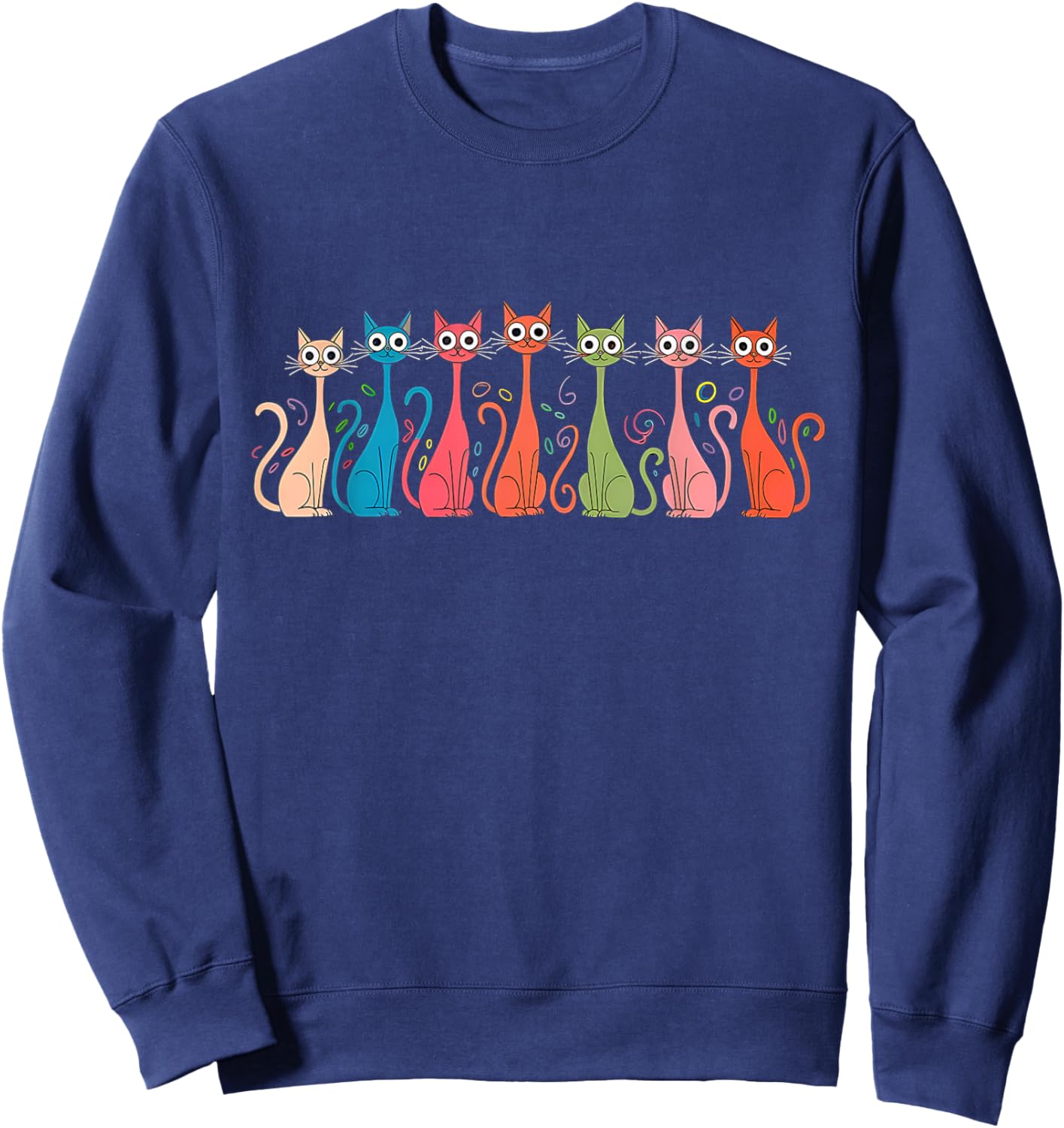 Women Kids Girls Black Small Modern Retro Cartoon Cats 50s 60s Style Mid-Century Modern Art Style Sweatshirt - Sweatshirt | Navy