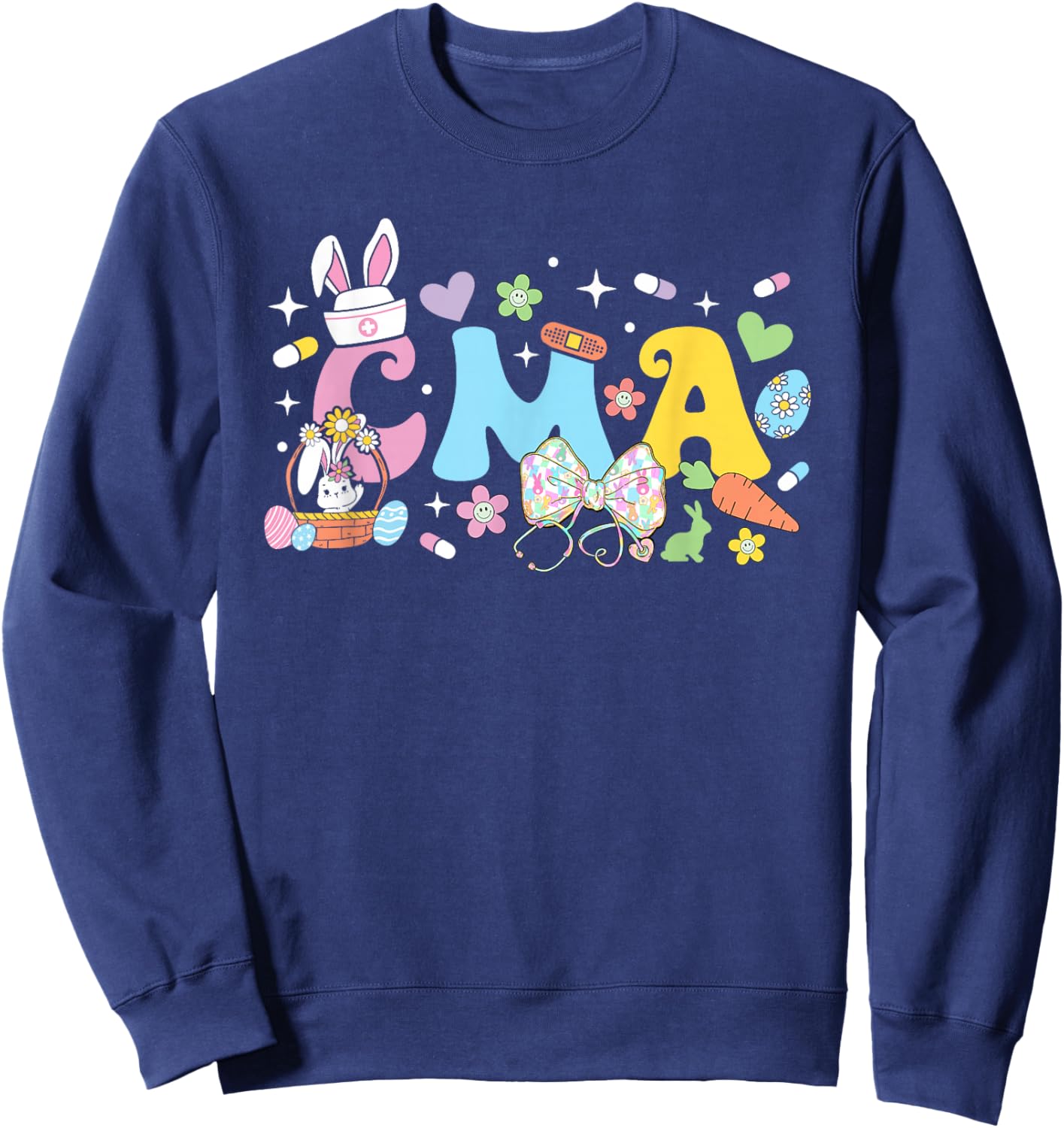 CMA Nurse Easter Coquette Stethoscope Bunny Easter Day Sweatshirt - Sweatshirt | Navy