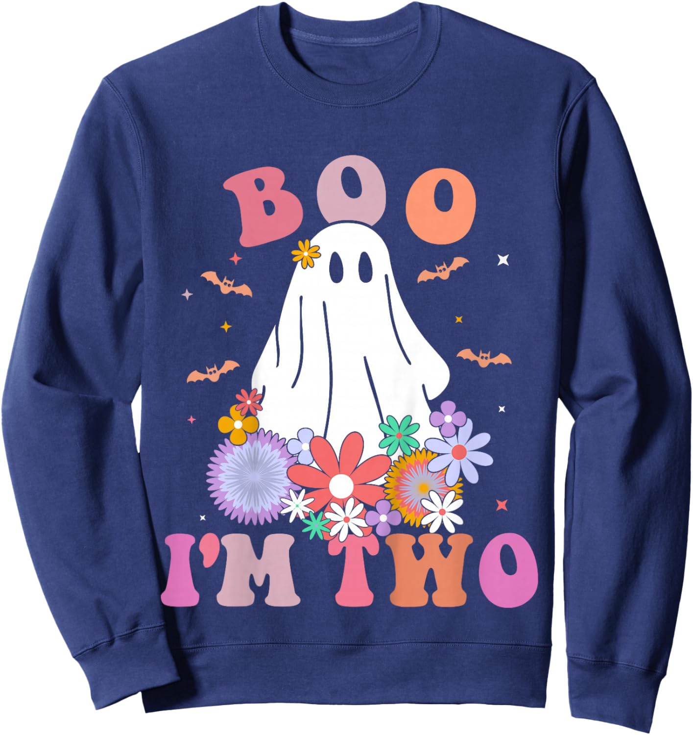 Kids Ghost Boo I'm Two Yr 2nd Birthday Kids Halloween Toddler Sweatshirt - Sweatshirt | Navy