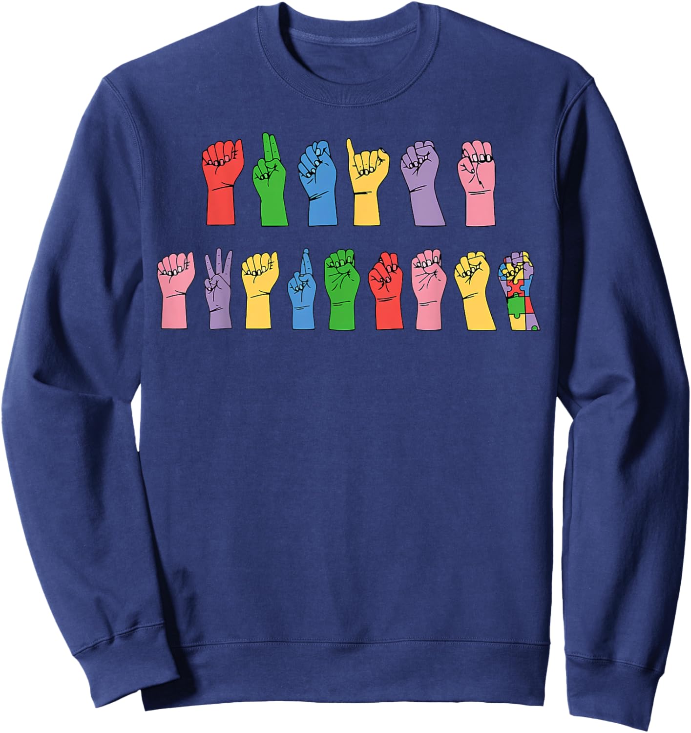 Autism Awareness ASL Hand Sign Language Special Education Sweatshirt - Sweatshirt | Navy