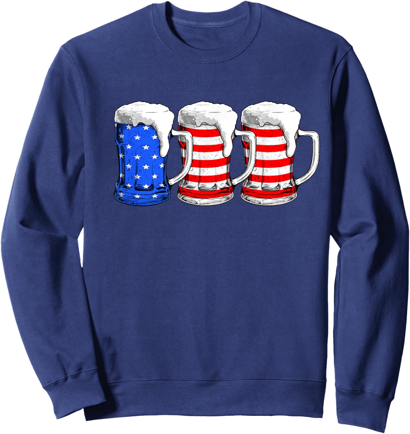 Beer 4th Of July Men Women American Flag Red White Blue Beer Sweatshirt - Sweatshirt | Navy