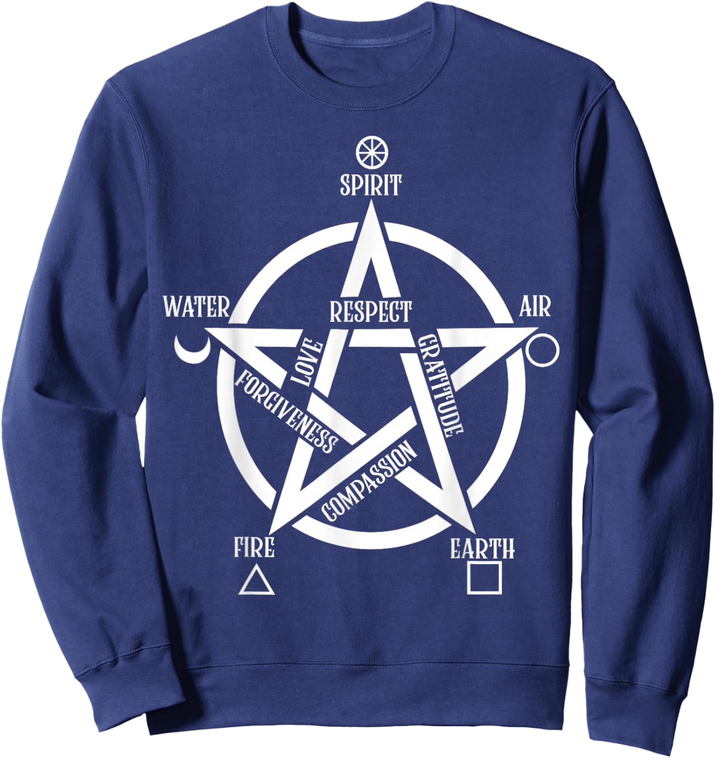 Spirit Water Fire Earth Air - Elemental Pentacle Witch Sweatshirt - Sweatshirt | Navy
