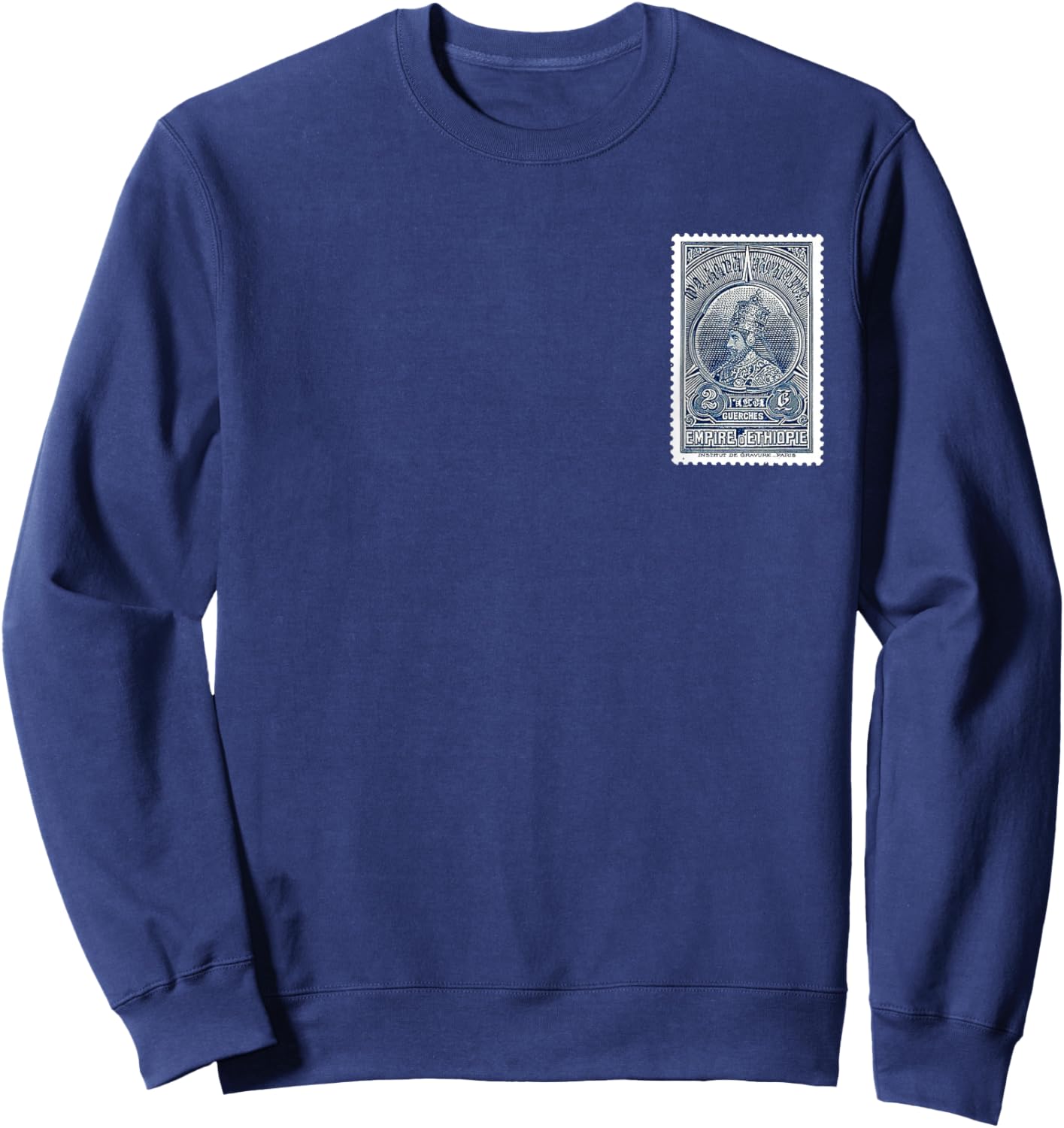Ethiopian Emperor Haile Selassie old stamp art Juda Rasta Sweatshirt - Sweatshirt | Navy