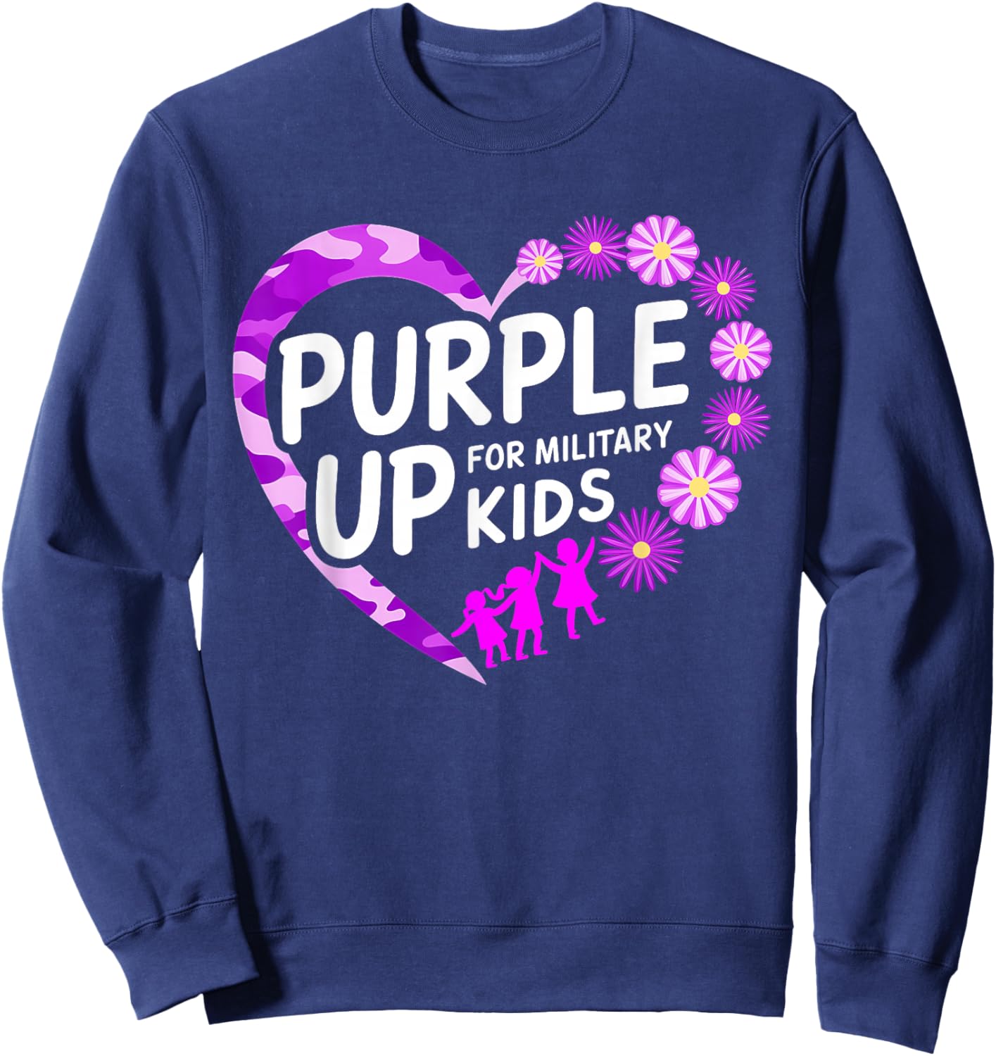 Cute Heart Purple Up For Military Kids Military Child Month Sweatshirt - Sweatshirt | Navy