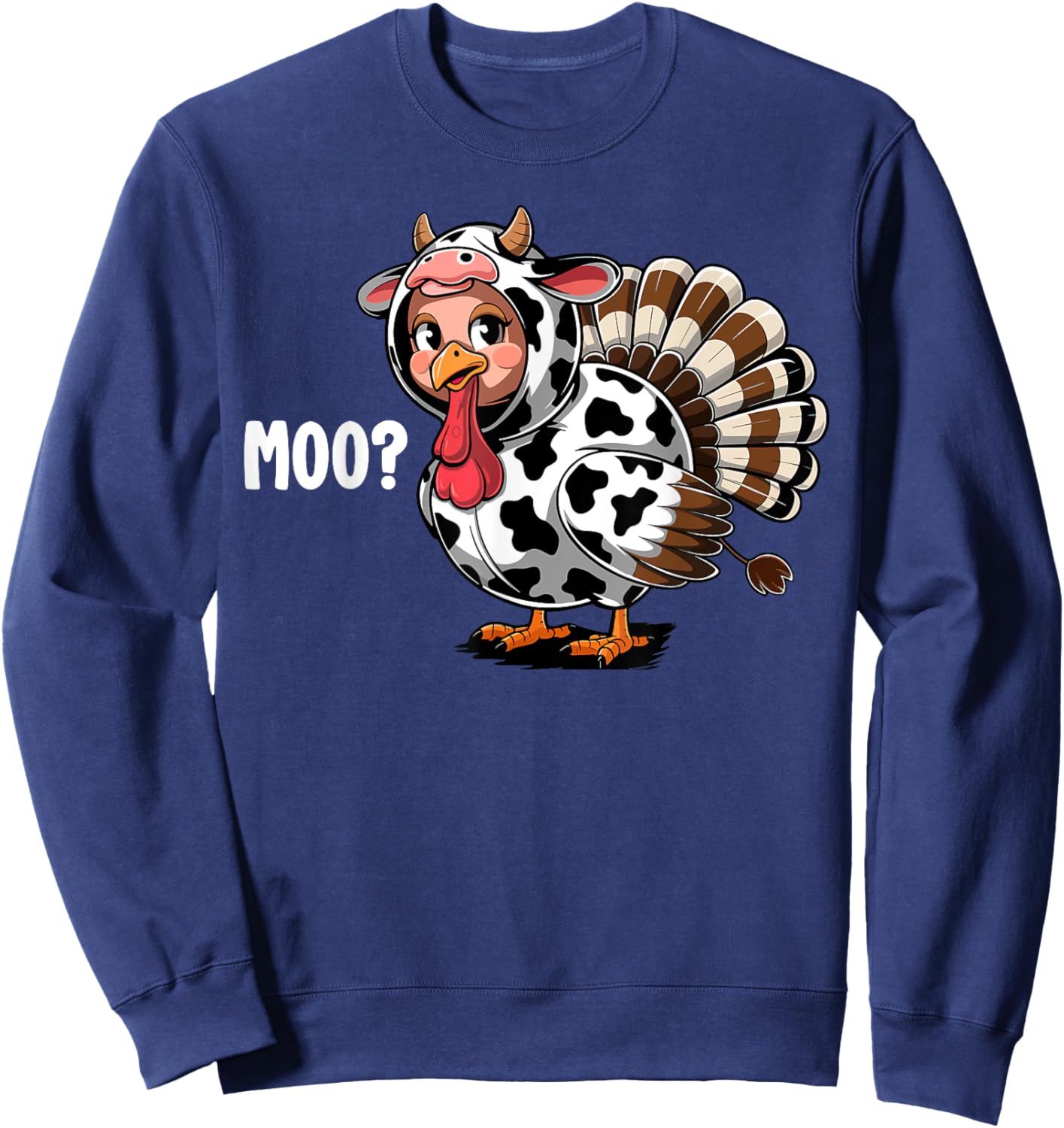 Turkey Moo Funny Thanksgiving Kids Boys Men Sweatshirt - Sweatshirt | Navy