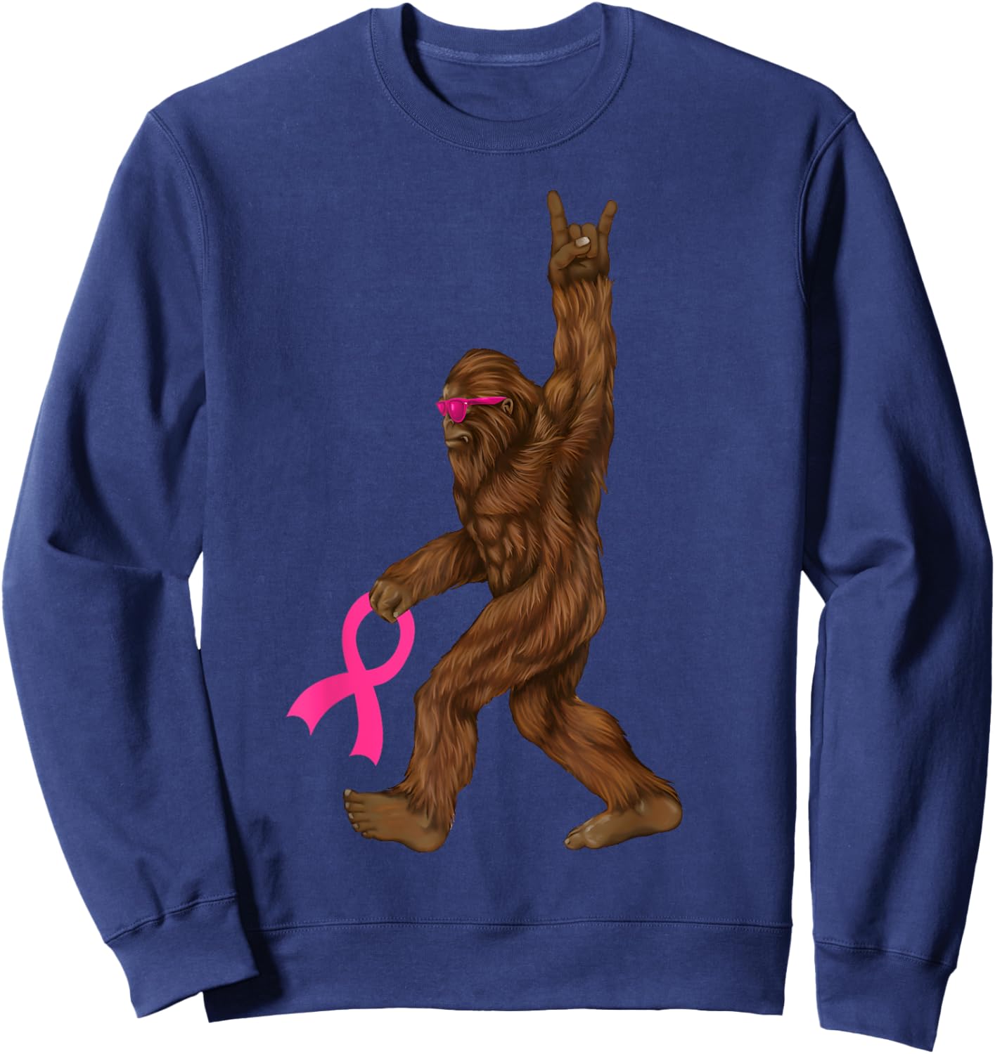 Bigfoot Breast Cancer Funny Sasquatch Pink Ribbon Sweatshirt - Sweatshirt | Navy