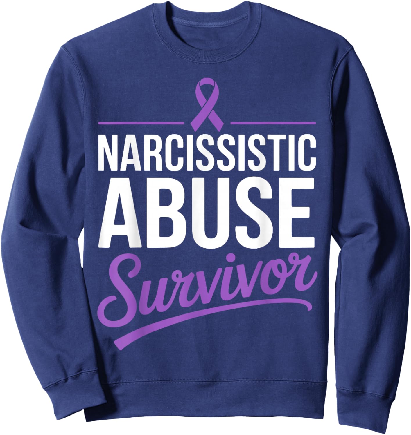 Narcissistic Abuse Survivor Domestic Violence Purple Ribbon Sweatshirt - Sweatshirt | Navy