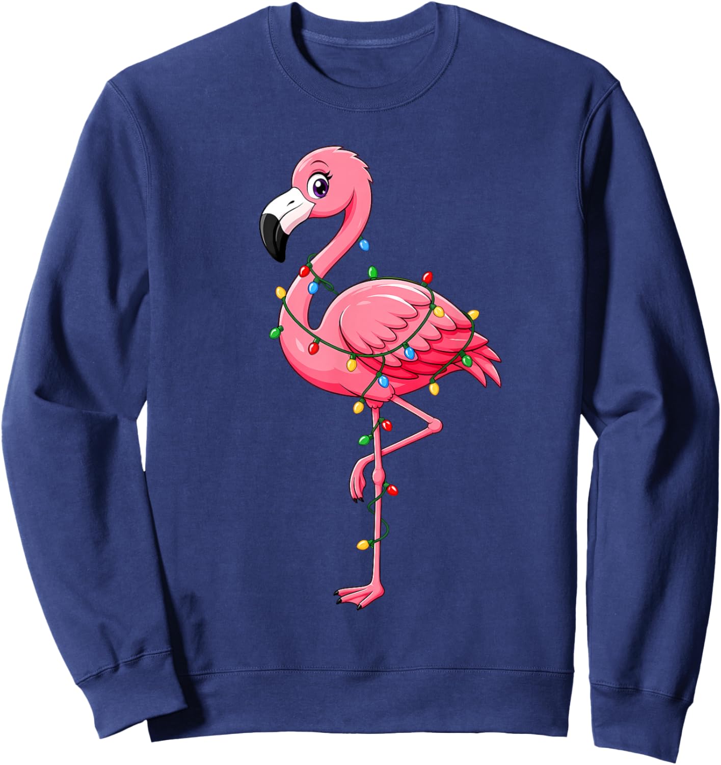 Tropical Pink Flamingo Summer Christmas in July Hawaii Women Sweatshirt - Sweatshirt | Navy