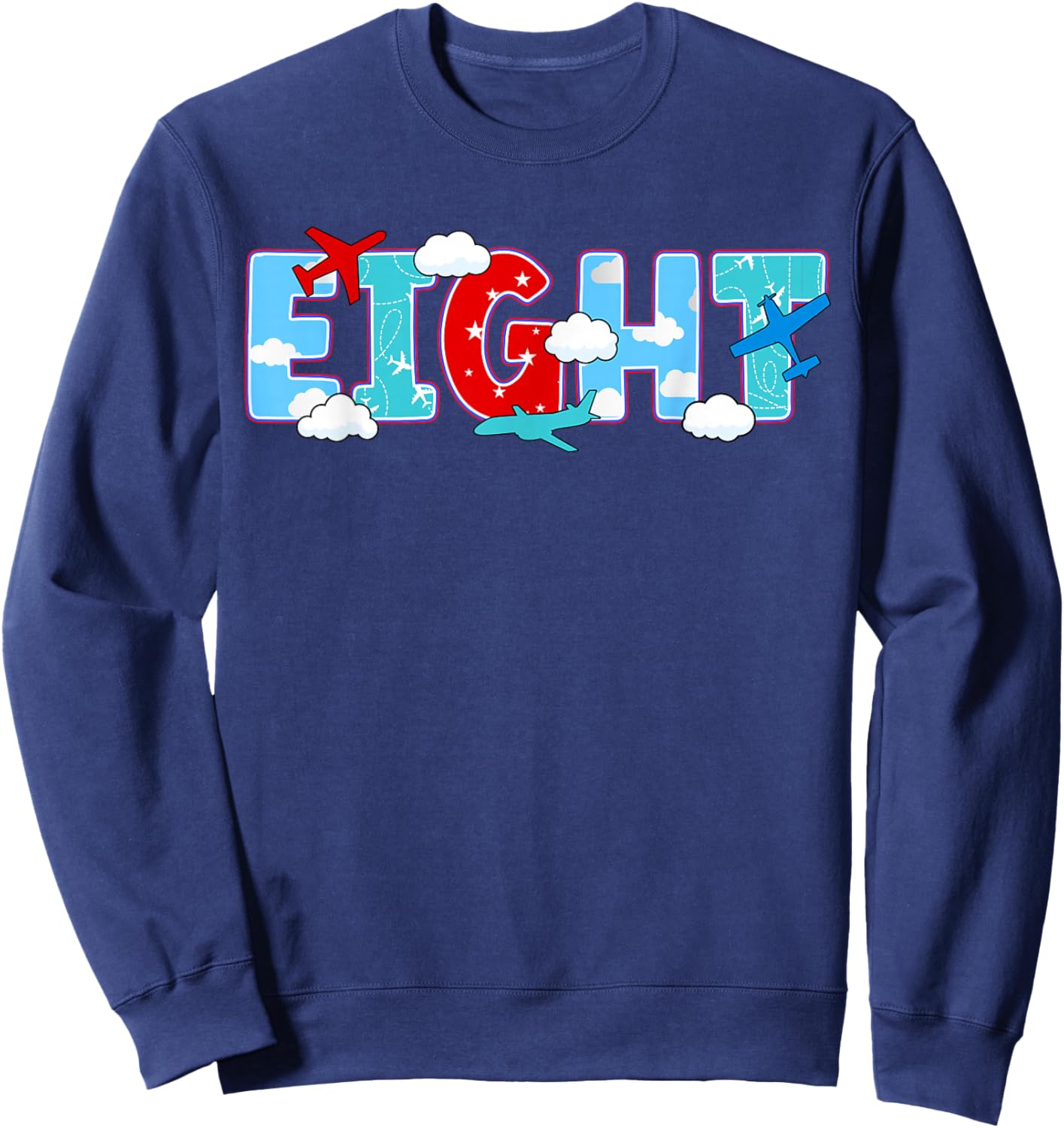 8th Airplane Birthday Party Eight Year Old Pilot Birthday Sweatshirt - Sweatshirt | Navy