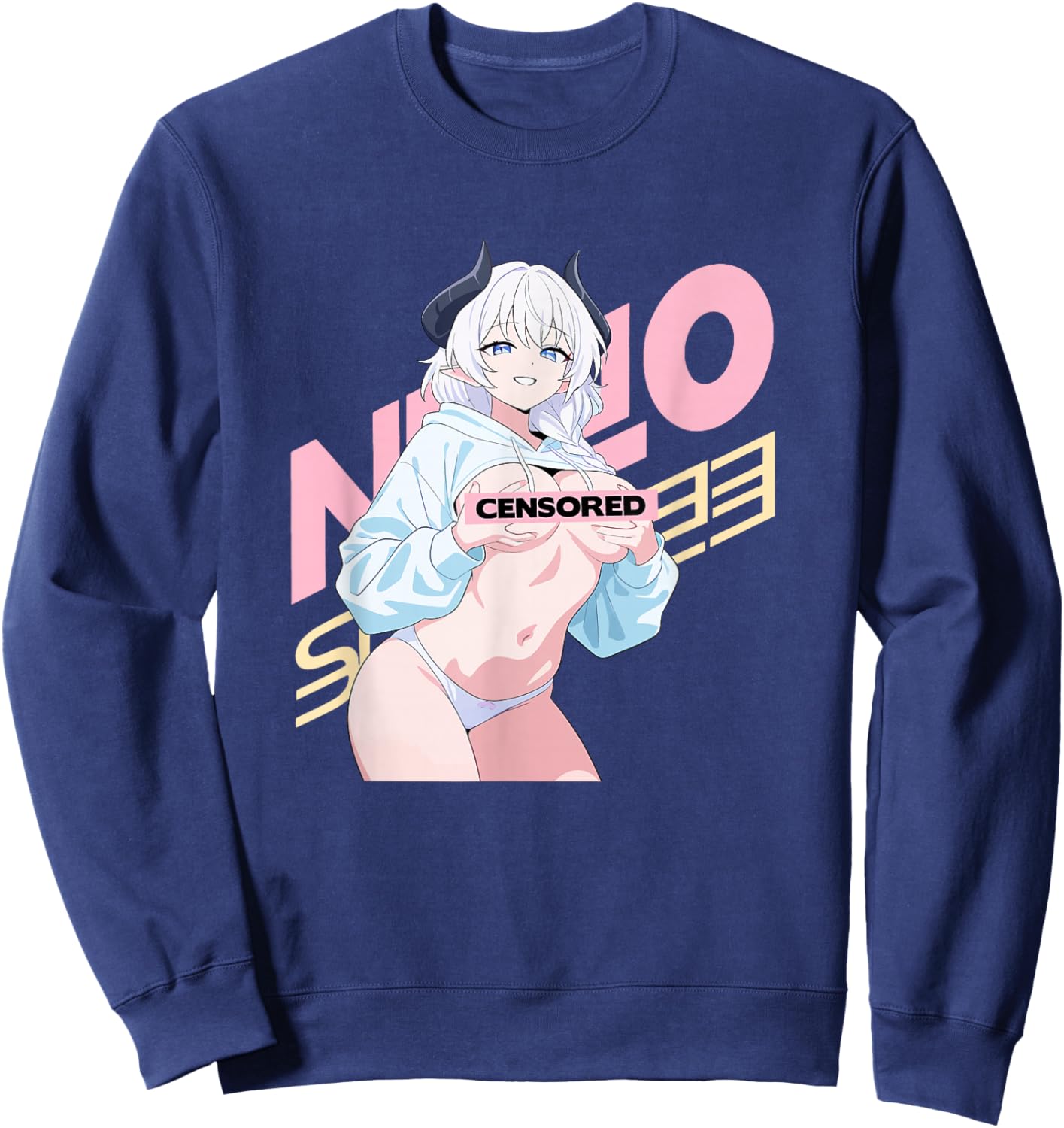 Waifu Sexy Anime Girl Horns Japanese Retro Art Sweatshirt - Sweatshirt | Navy