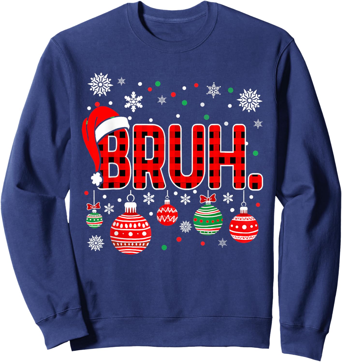 Bruh Funny Christmas Plaid Teens Boys Kids Xmas Pajamas Sweatshirt - Sweatshirt | Navy