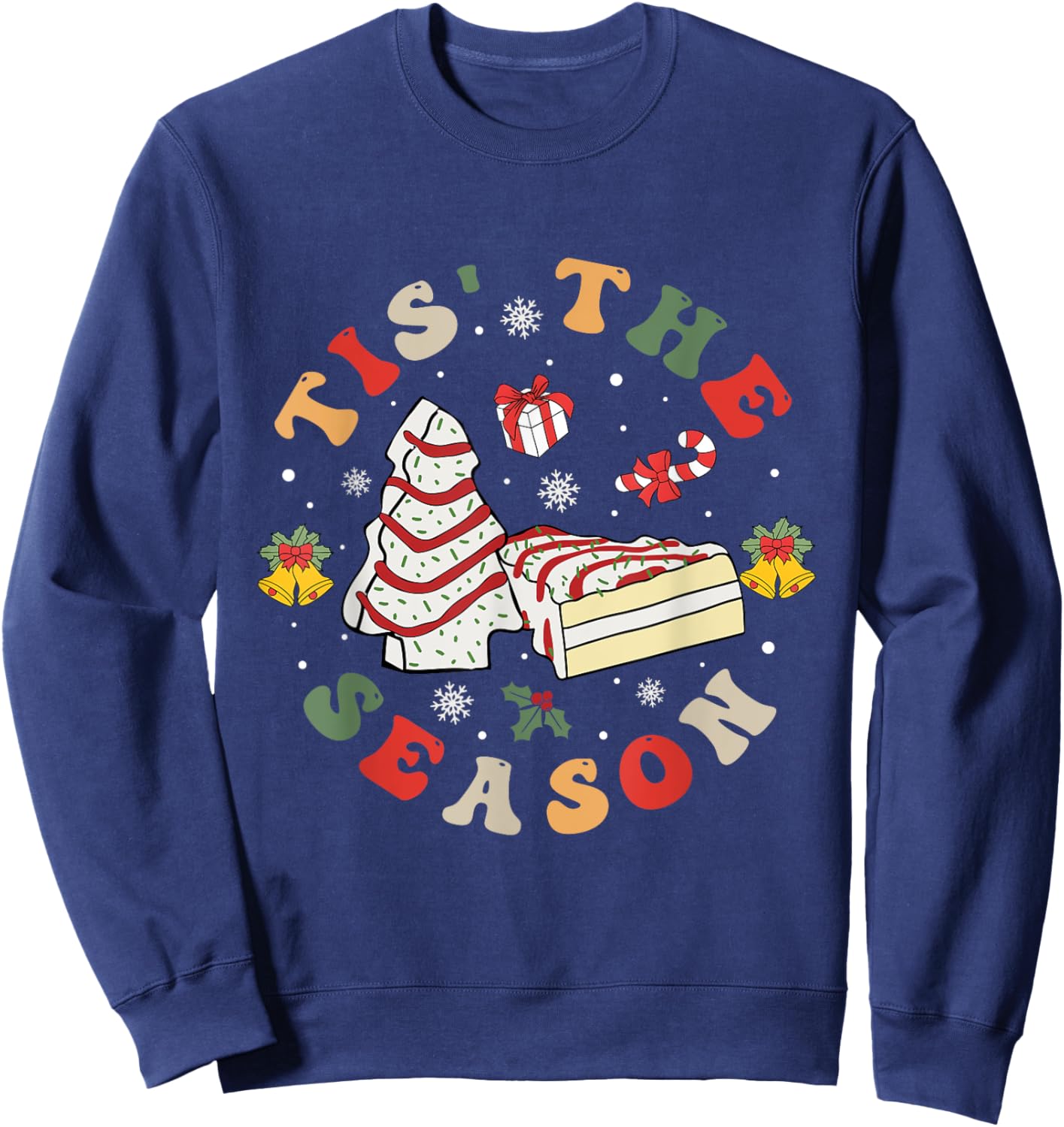 Farm Fresh Christmas Tree Cake Shirt Groovy Tis The Season Sweatshirt - Sweatshirt | Navy