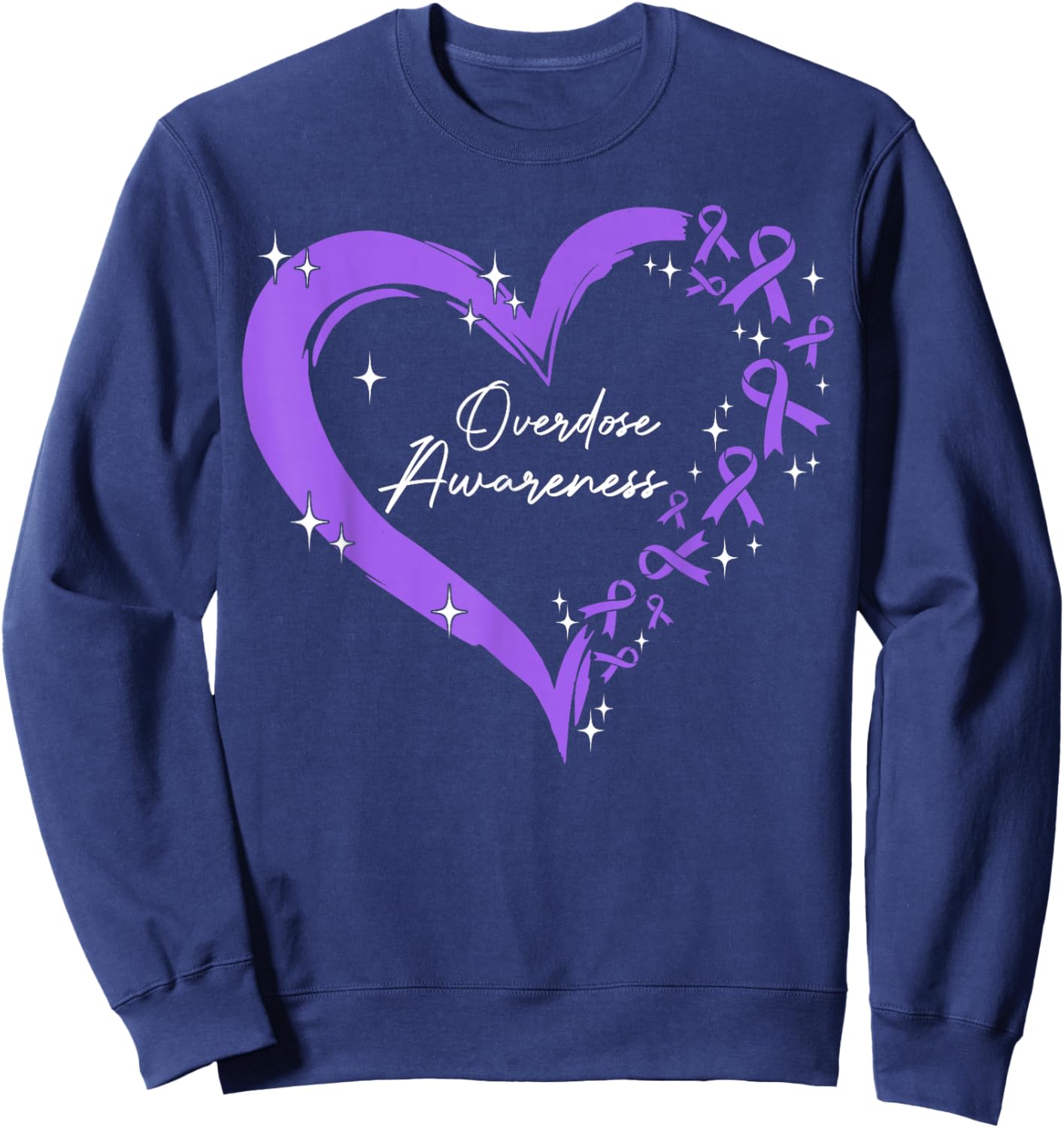 Overdose Awareness Purple Ribbon Drug Addiction Heart Sweatshirt - Sweatshirt | Navy