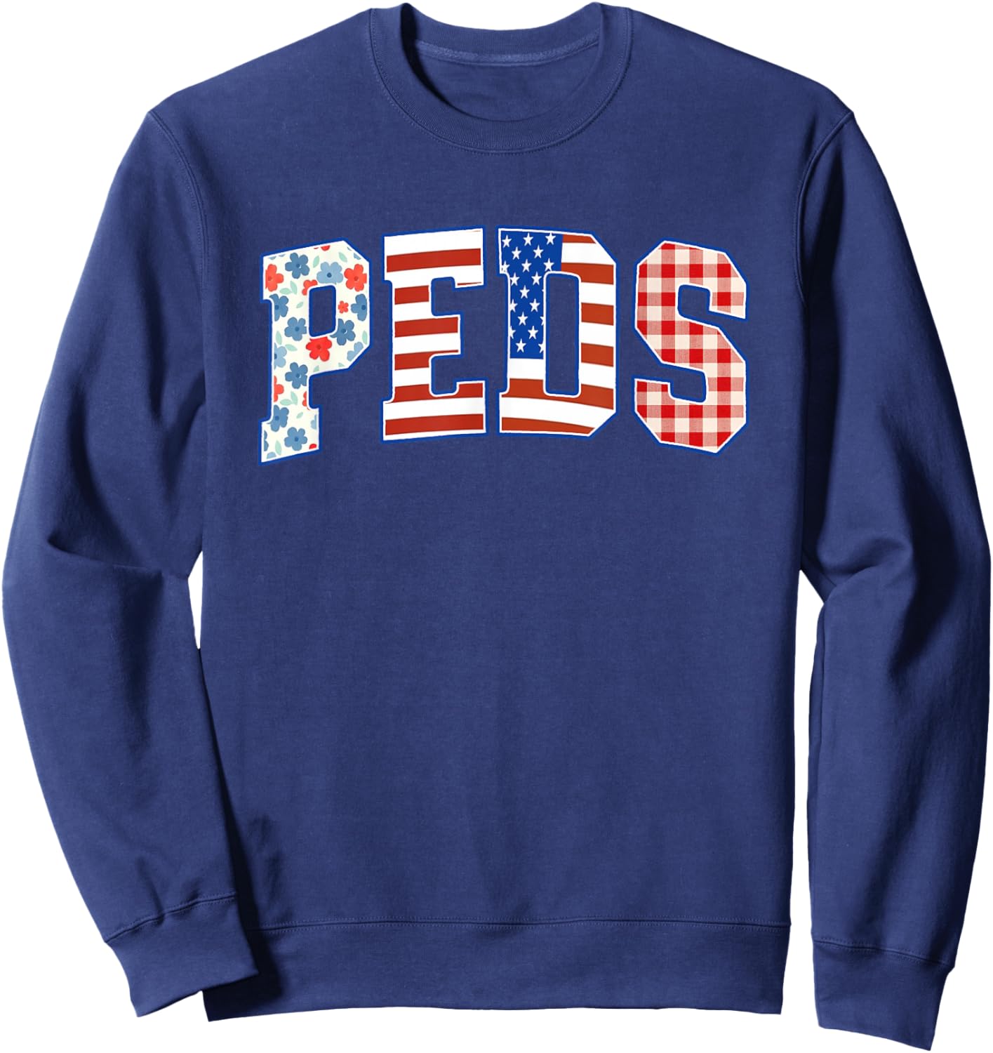 Women Pediatric Nurse 4th of July Summer Peds Crew USA Flag Sweatshirt - Sweatshirt | Navy