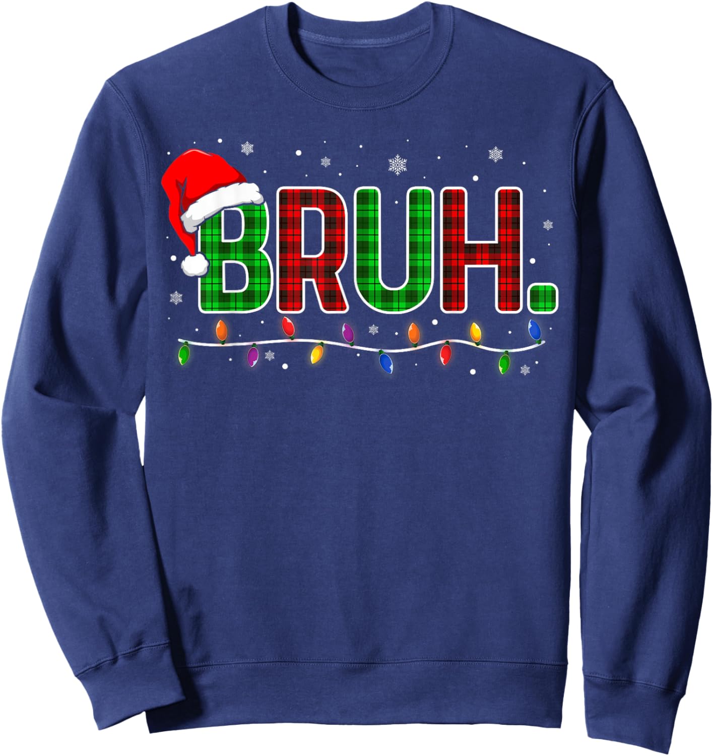 Bruh Funny Christmas Plaid Teens Boys Men Kids Xmas Pajamas Sweatshirt - Sweatshirt | Navy