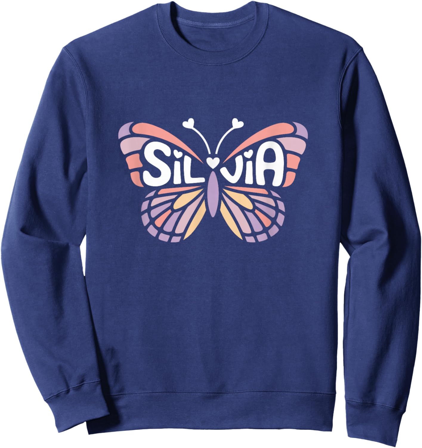 Silvia Butterfly - Personalized Cute Name Word Art Sweatshirt - Sweatshirt | Navy
